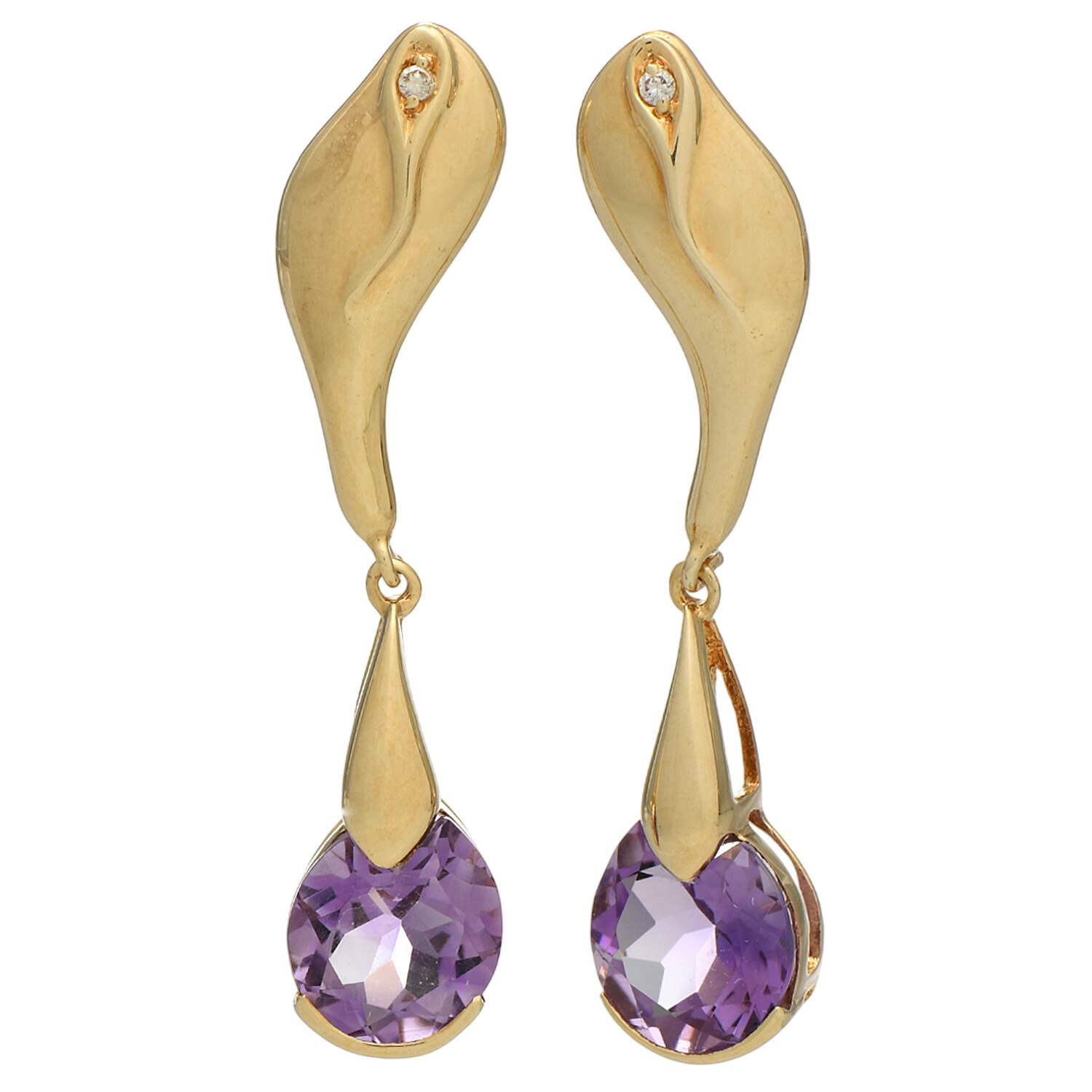 14KY Amethyst (3.50) & Diamond(0.02) Accent Dangle Earrings-1