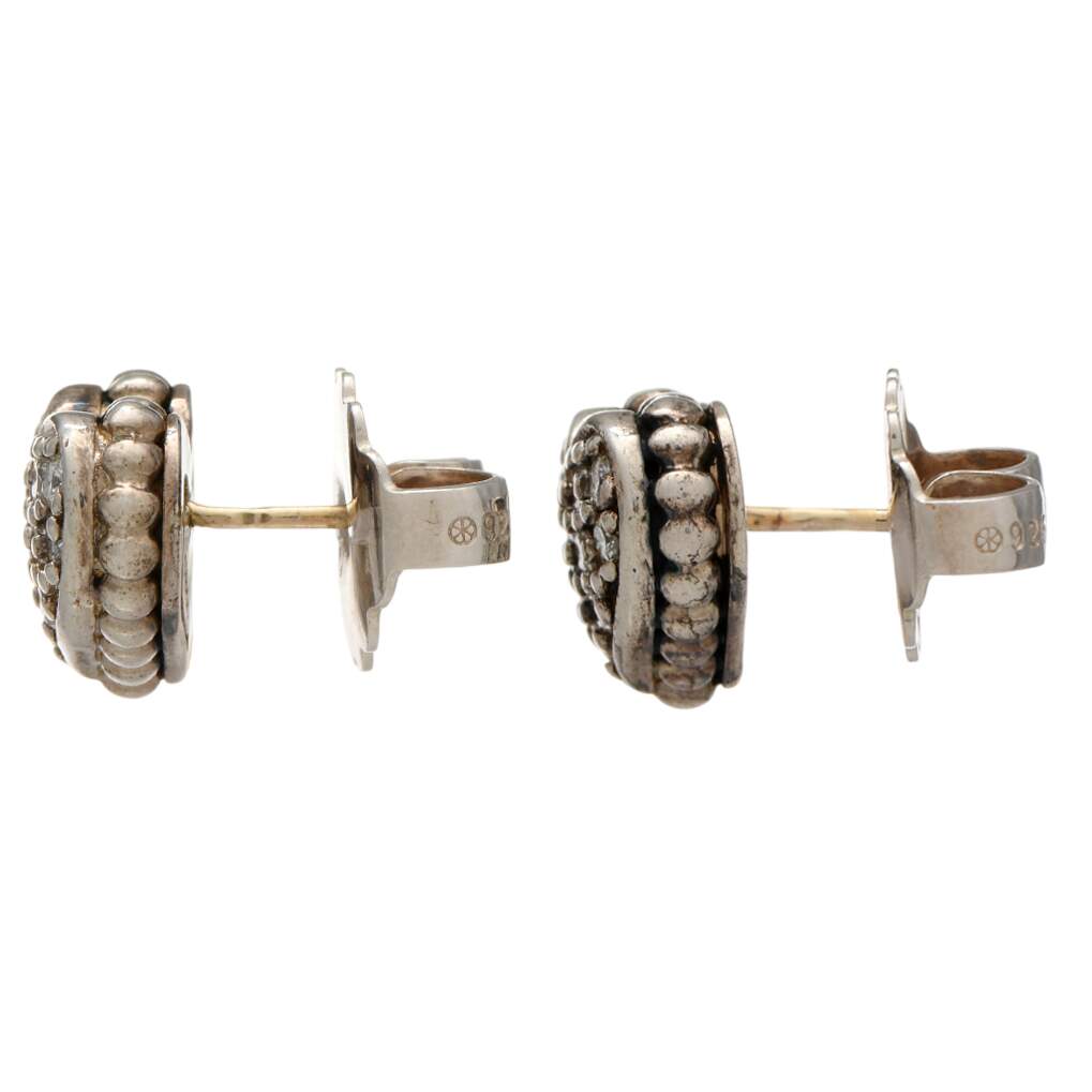 Sterling Silver 14KY Lagos Caviar Pave Diamond(0.52) Heart Stud Earrings-2