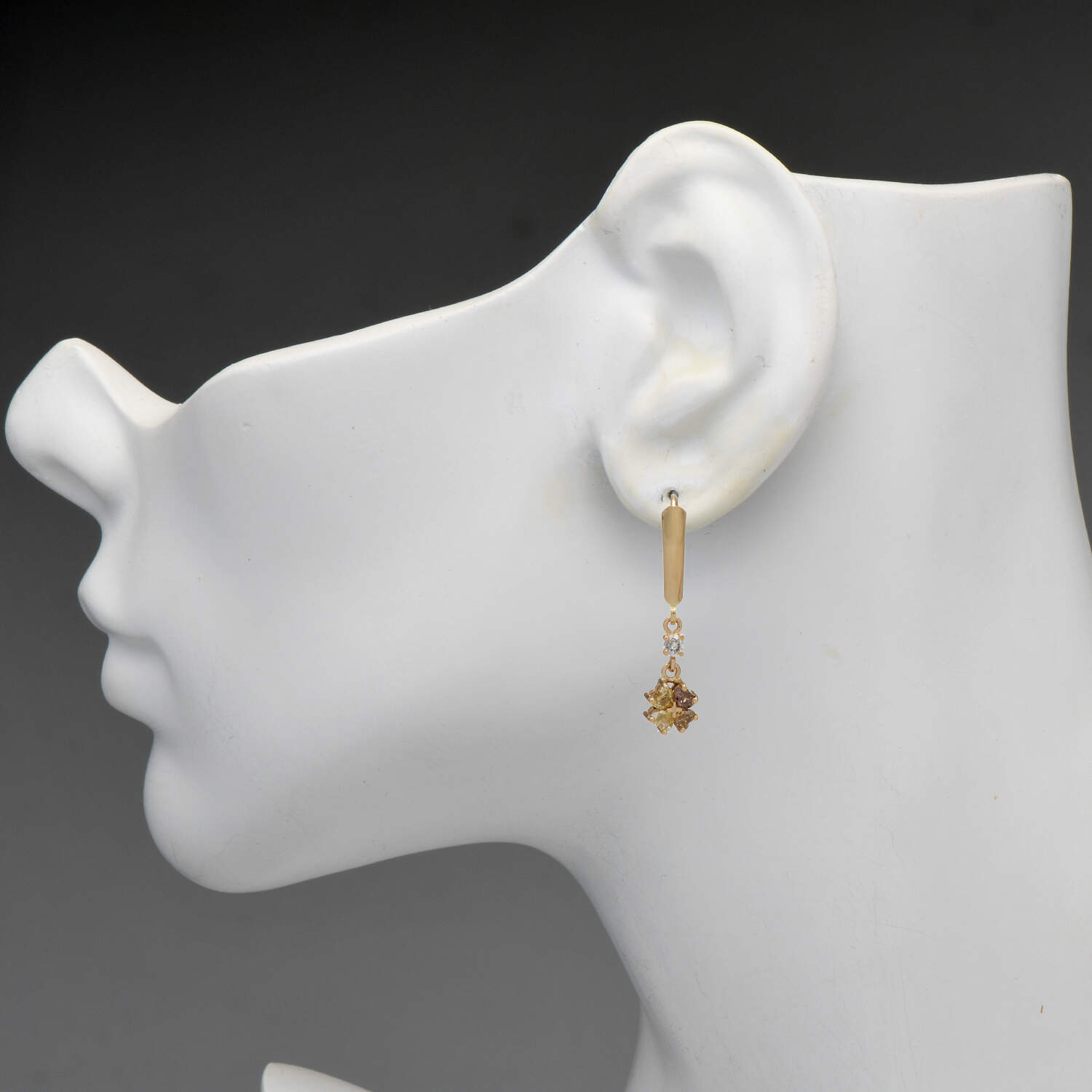 14KY Natural Fancy Diamond(0.92) Heart Dangle Earrings-3