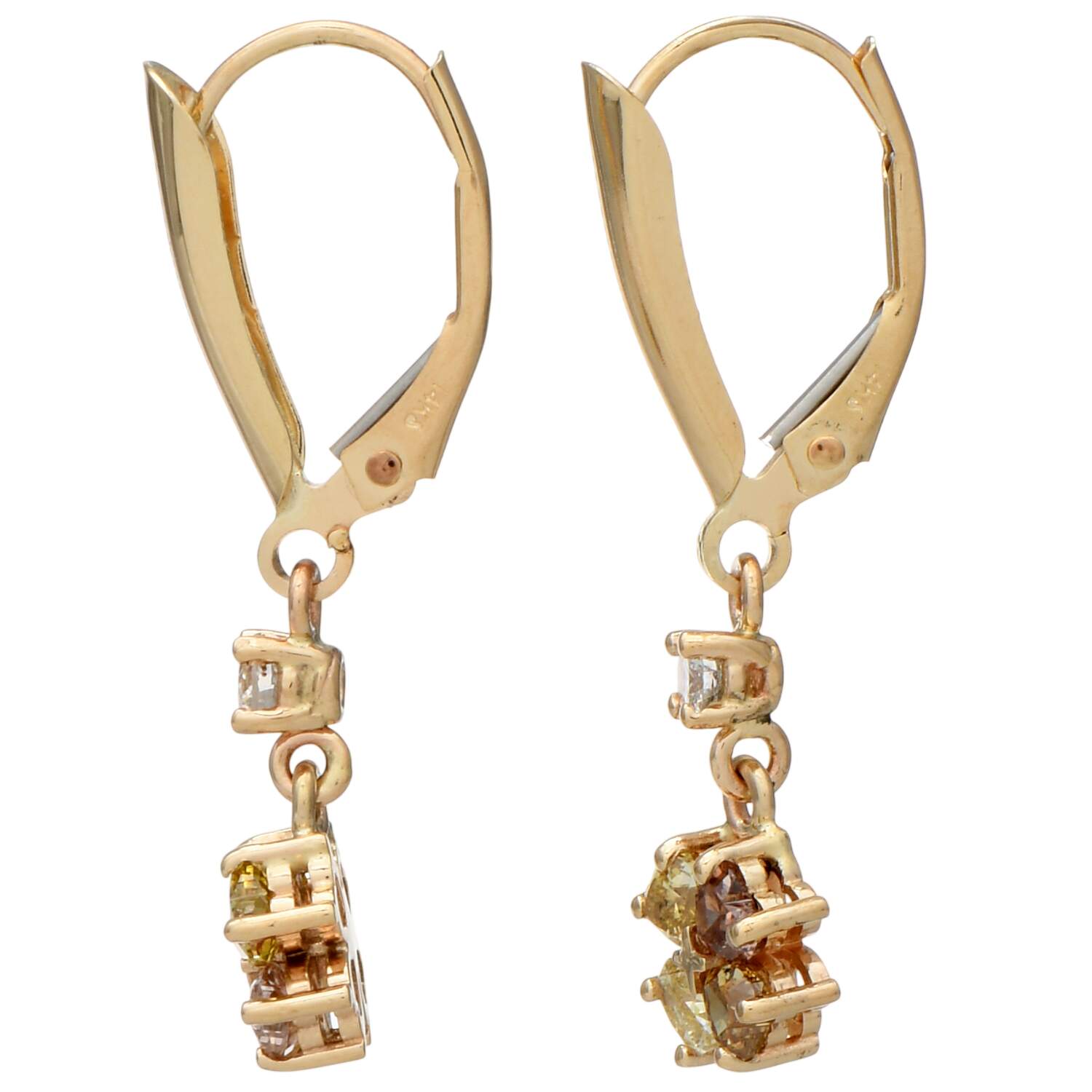 14KY Natural Fancy Diamond(0.92) Heart Dangle Earrings-2