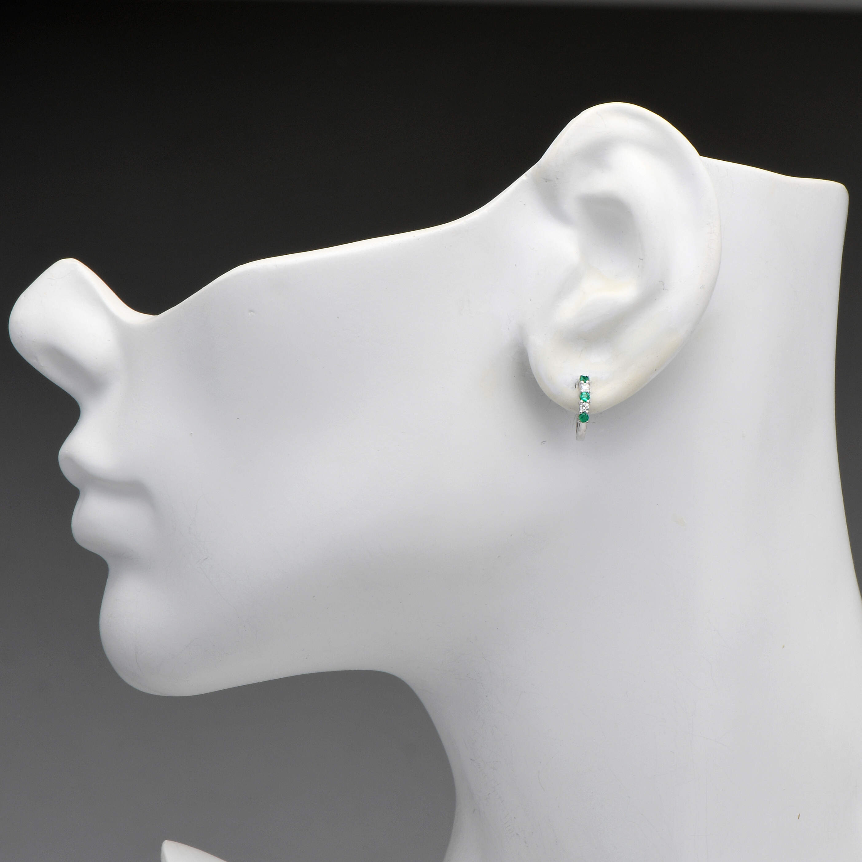 18KW Petite Emerald(0.18) & Diamond(0.08) Huggy Earrings-3