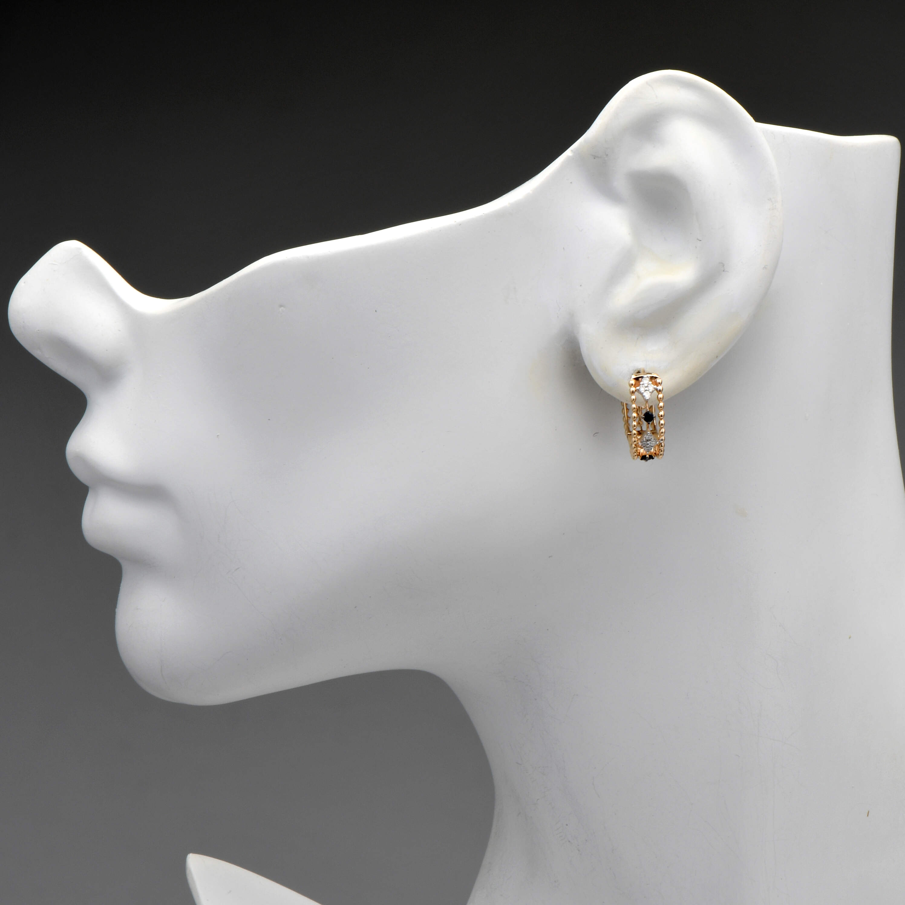 14KY Diamond(0.30) & Sapphire(0.12) Open Hoop Earrings-3