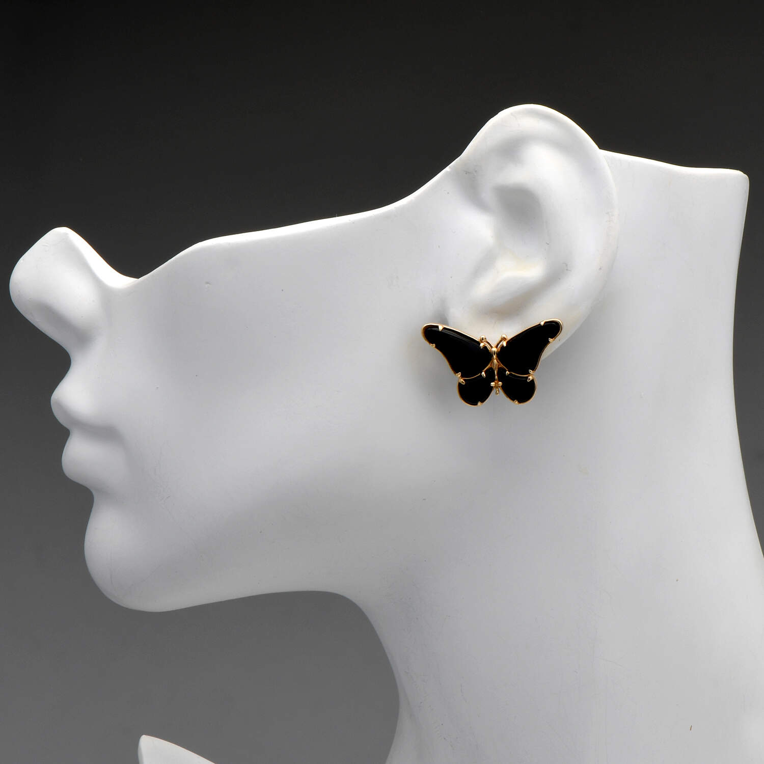 18KY Black Onyx Butterfly Earrings-3