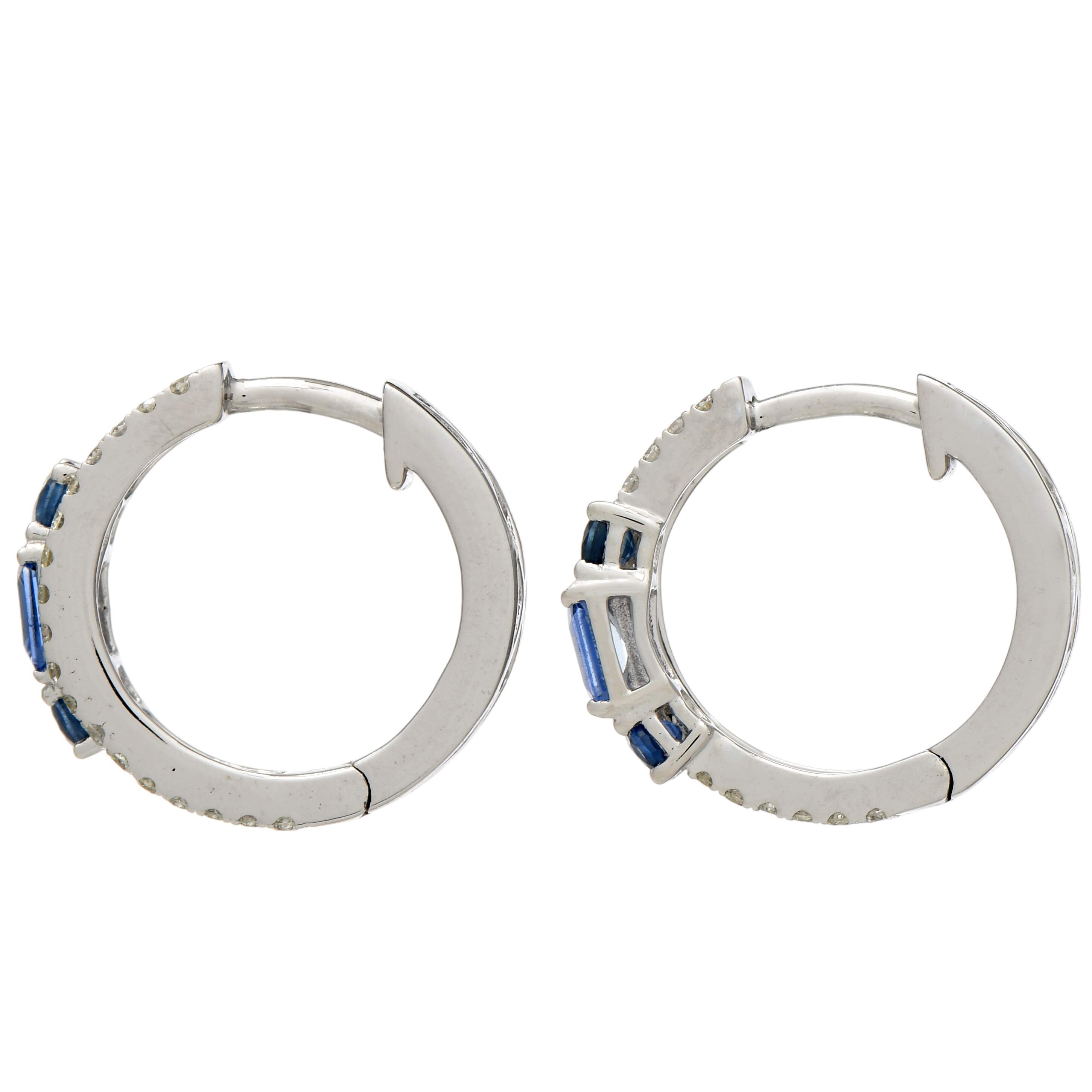 14KW Sapphire (0.95) & Diamond (0.40) Hoop Earrings-2