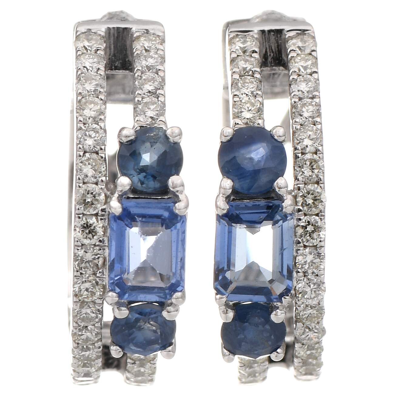 14KW Sapphire (0.95) & Diamond (0.40) Hoop Earrings-1