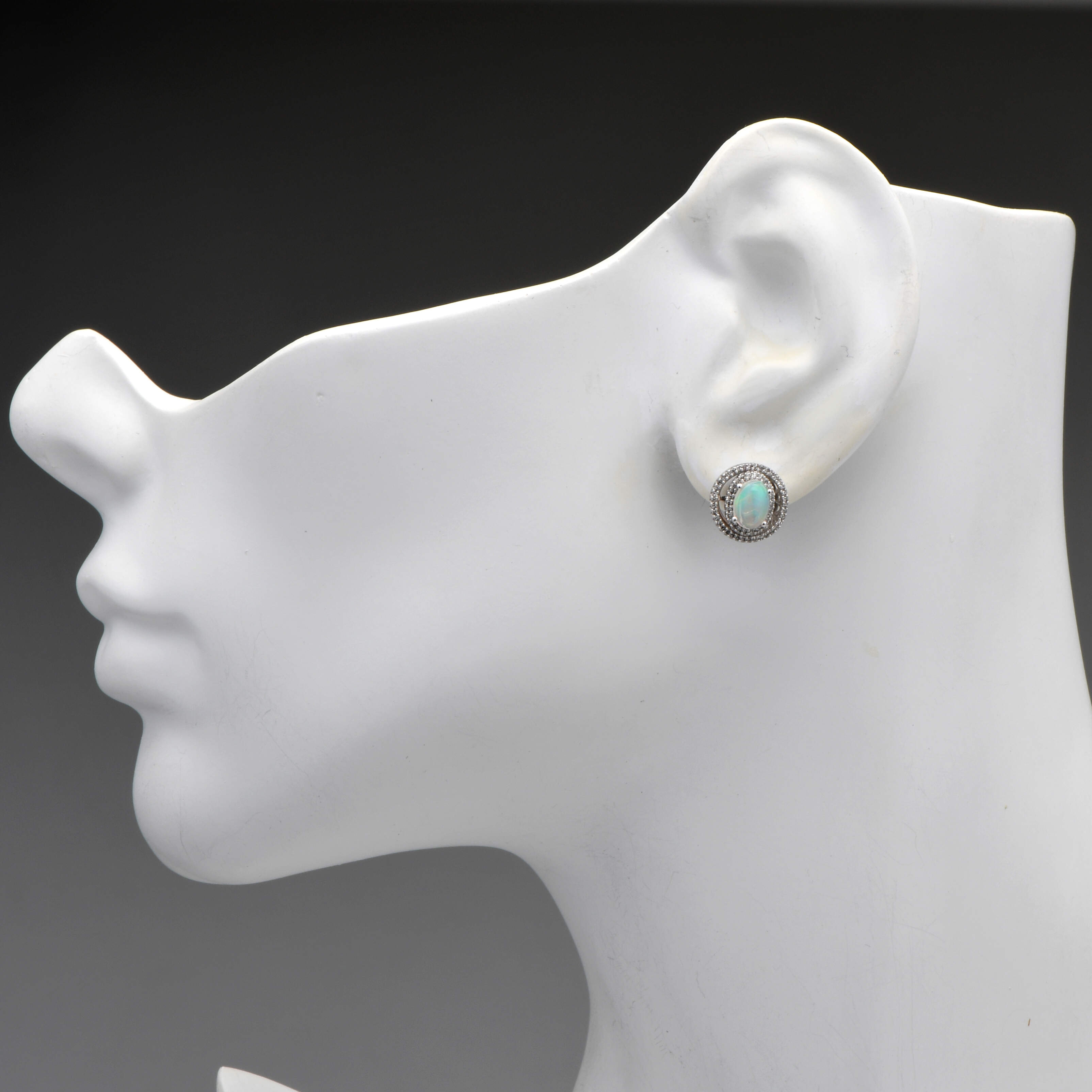 14KW Crystal Opal (0.93) & Pave Diamond (0.25) Stud Earrings-3