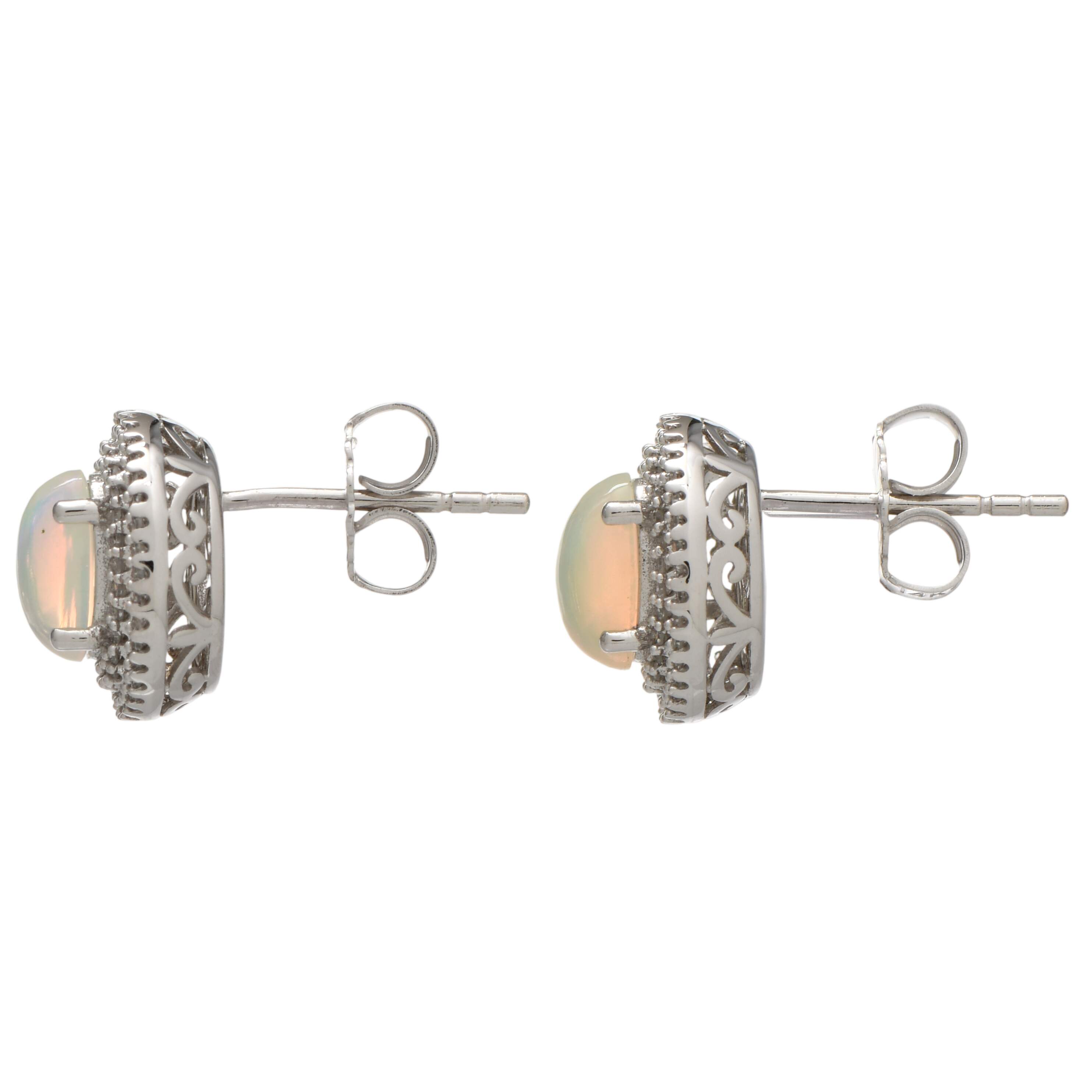 14KW Crystal Opal (0.93) & Pave Diamond (0.25) Stud Earrings-2