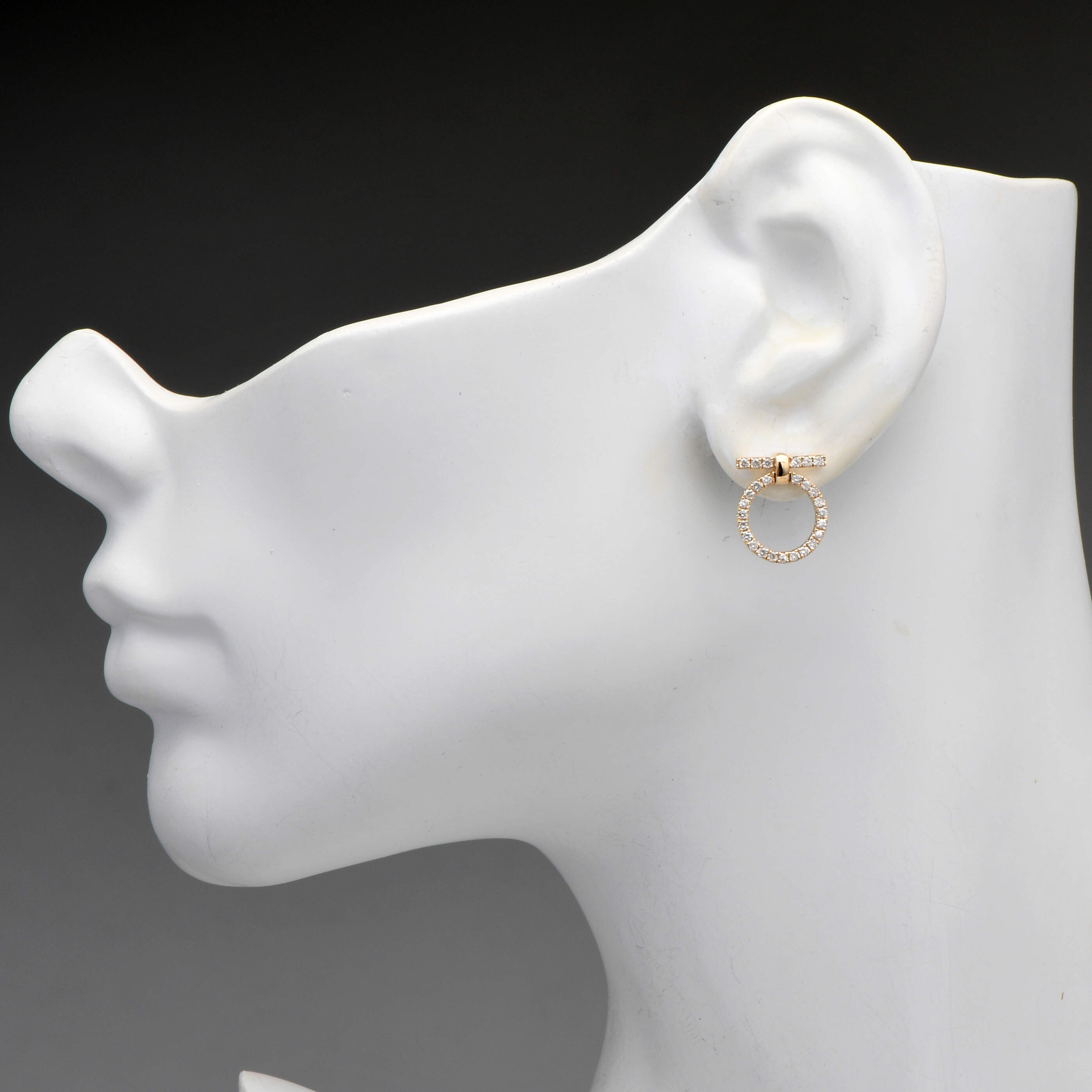 14KY Diamond (0.75) Bar & Circle Drop Earrings-3