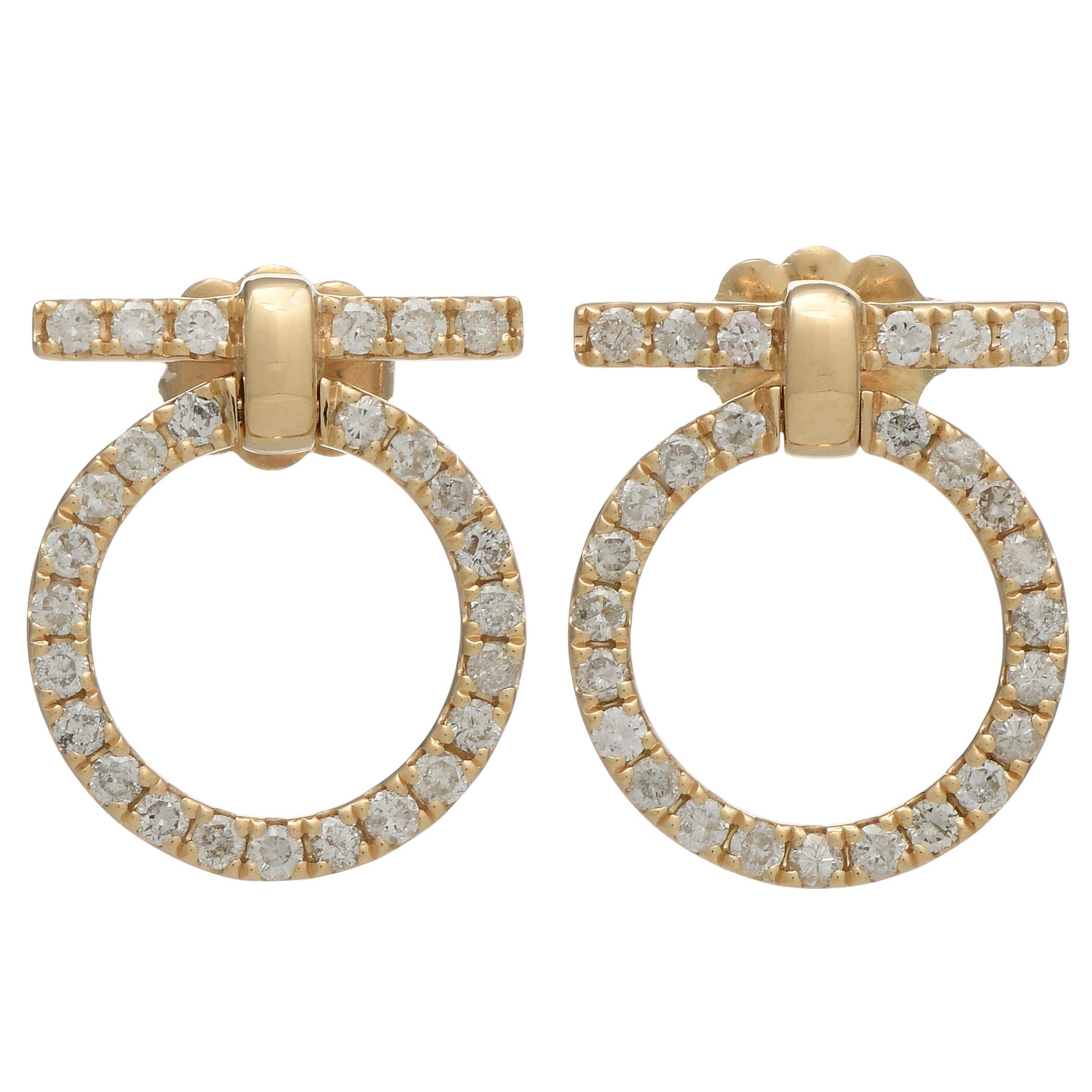 14KY Diamond (0.75) Bar & Circle Drop Earrings-1