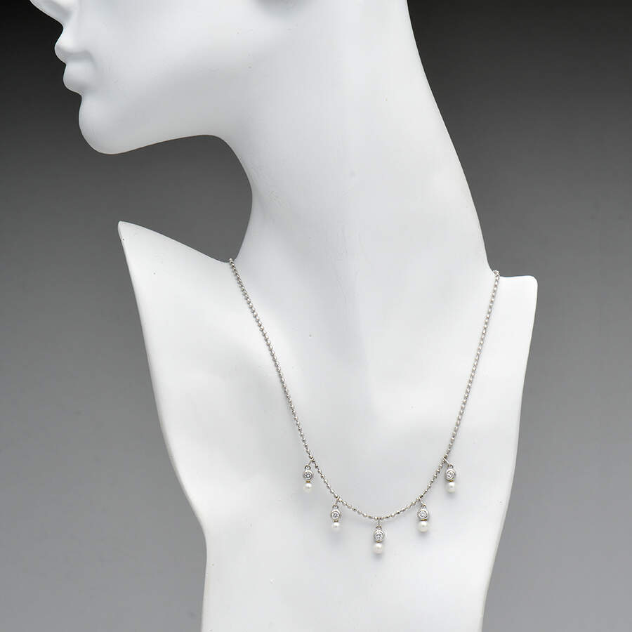 14KW Diamond(0.50) & Cultured Pearl Droplet Necklace-4