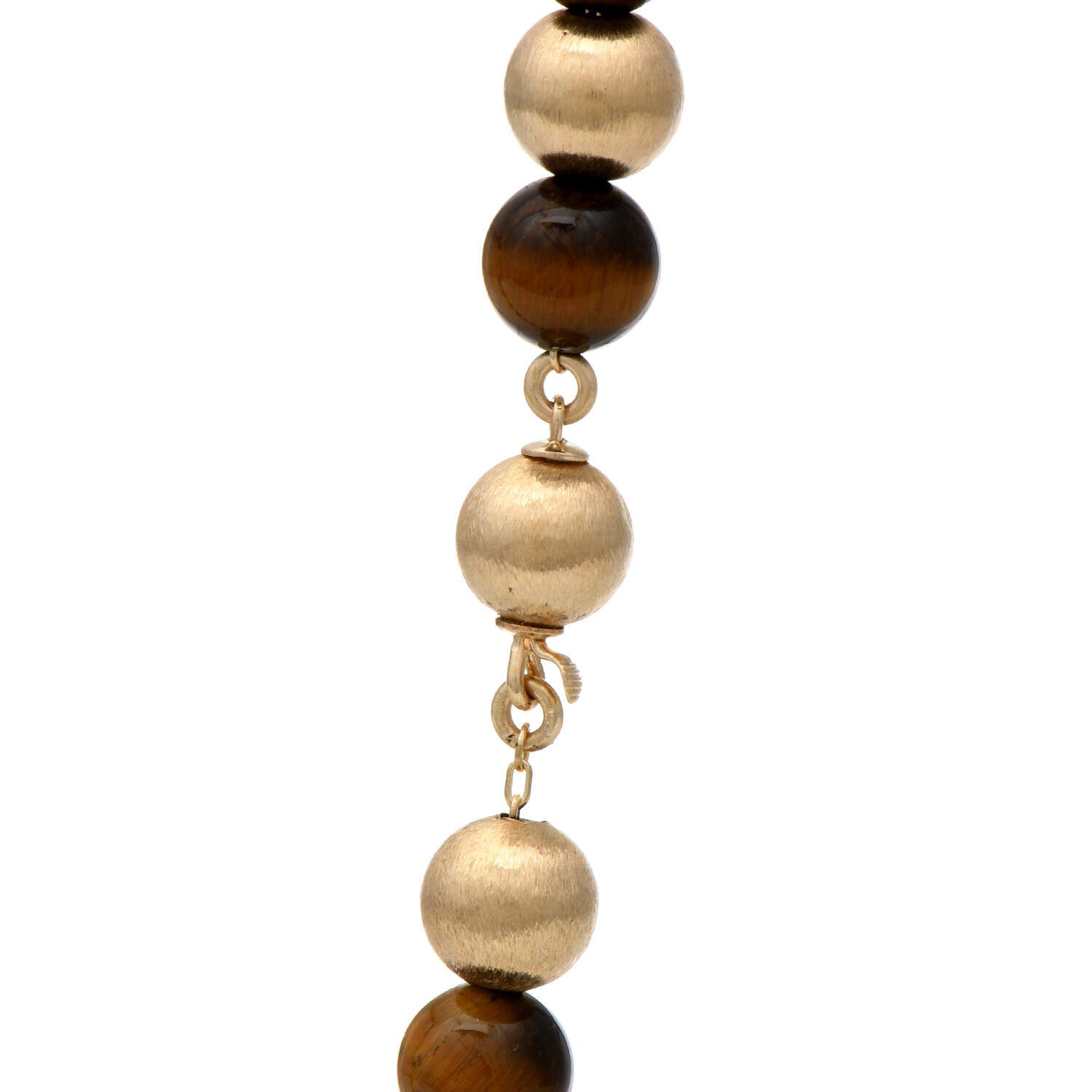 14KY 2 in 1 Tiger's Eye & Textured Gold Bead Necklace-2