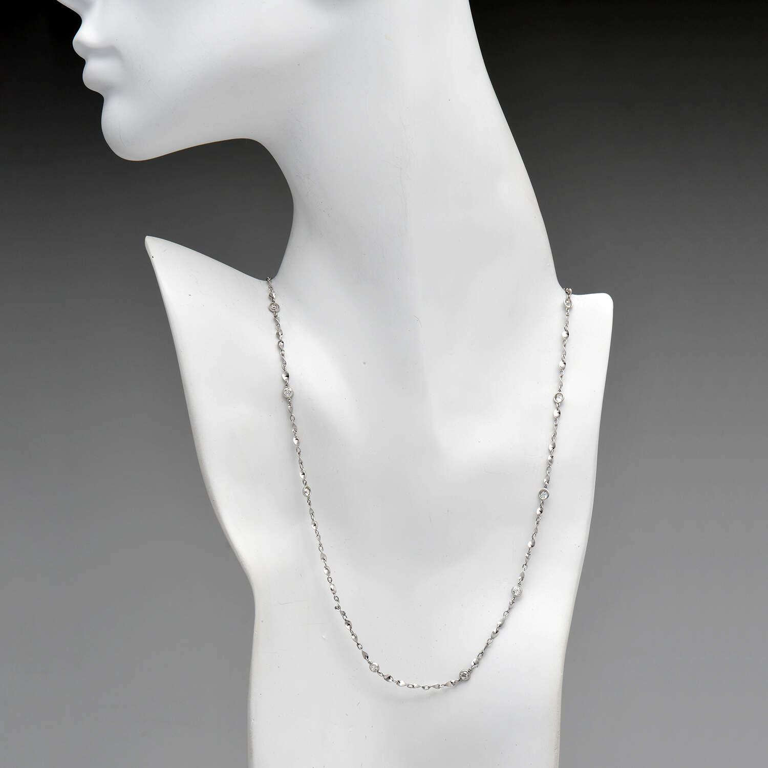 Palladium Handmade Diamond(1.50) Twist Link Necklace-4