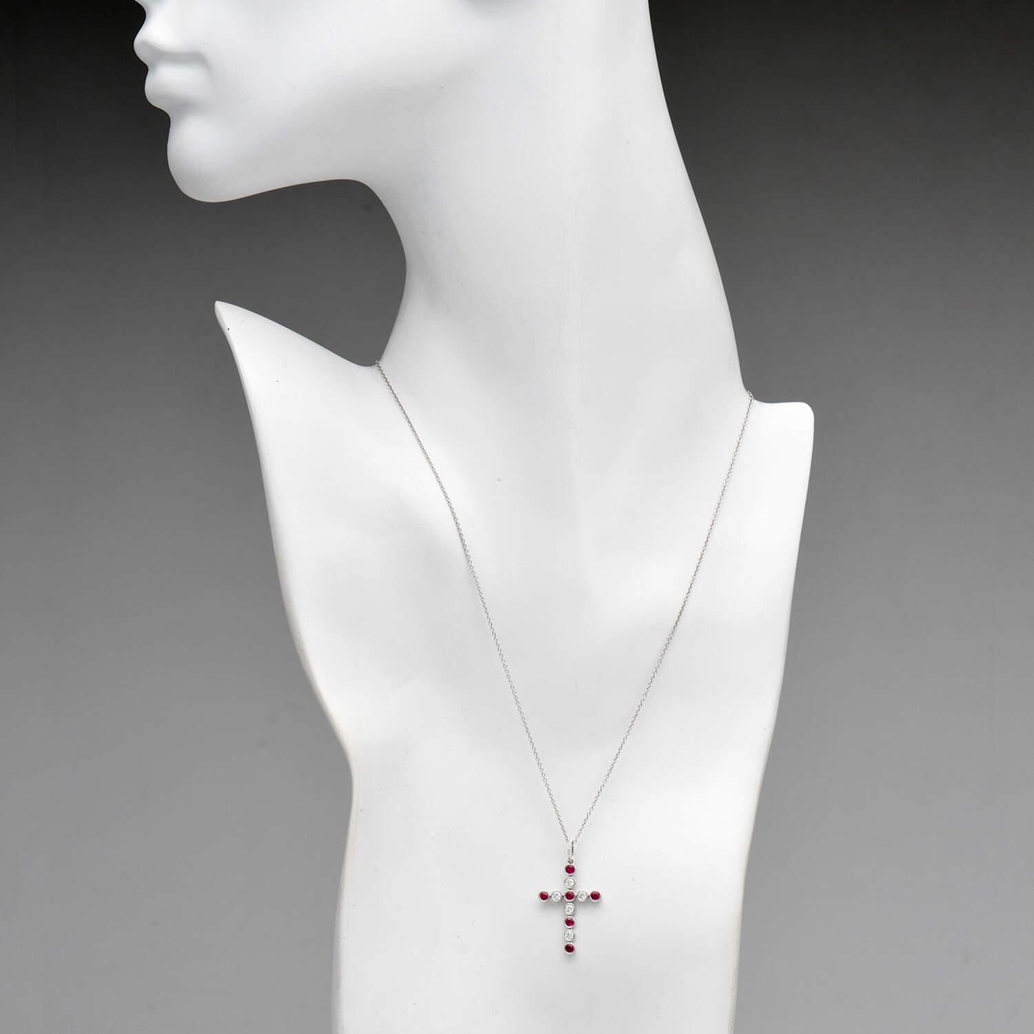 14KW Ruby(0.36) & Diamond(0.25) Cross Necklace-4