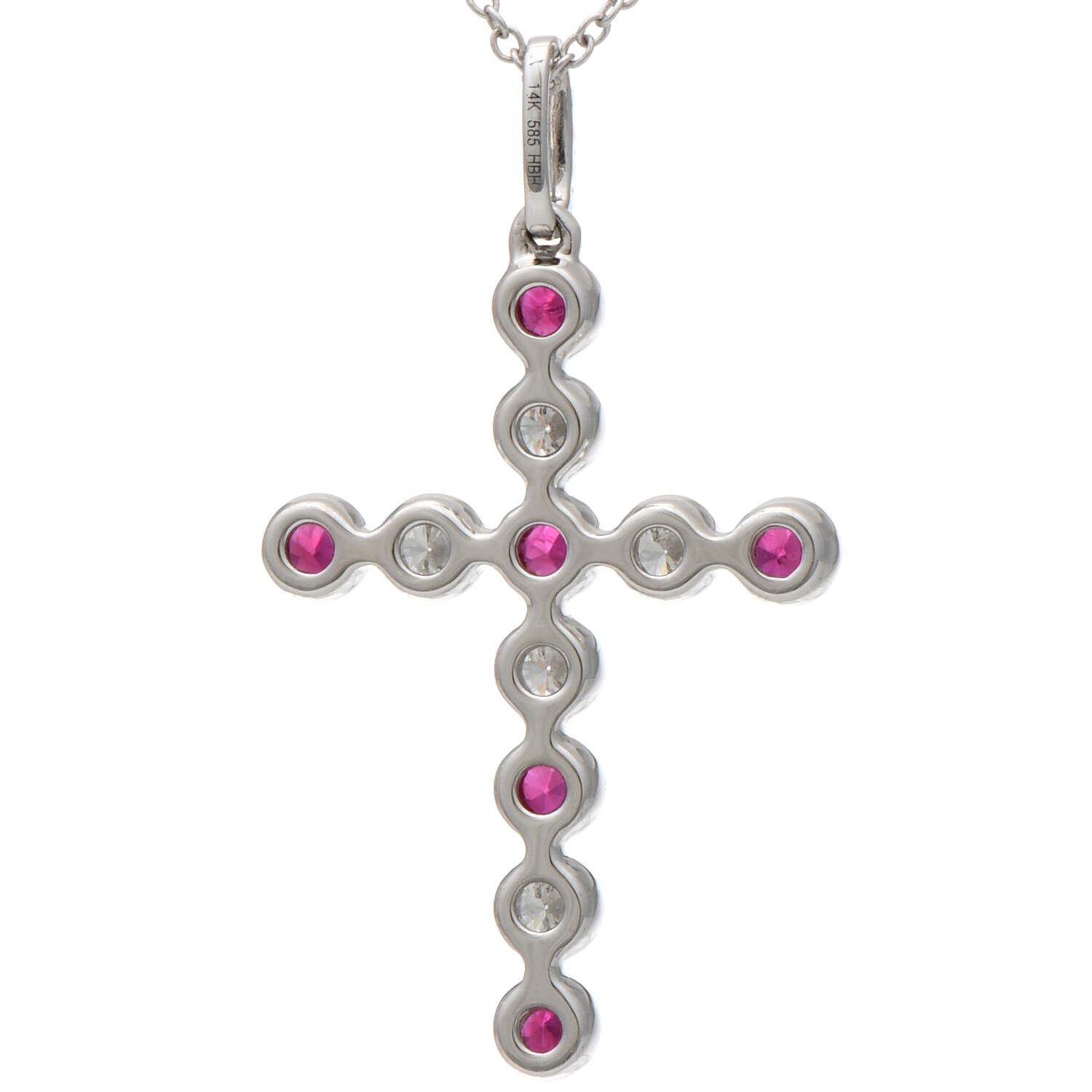 14KW Ruby(0.36) & Diamond(0.25) Cross Necklace-2