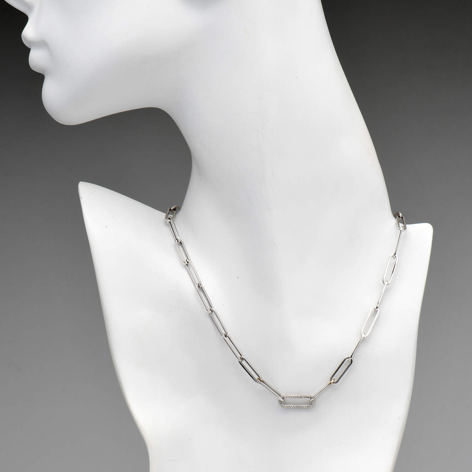 14KW Diamond(0.45) Accented Paperclip Necklace-4