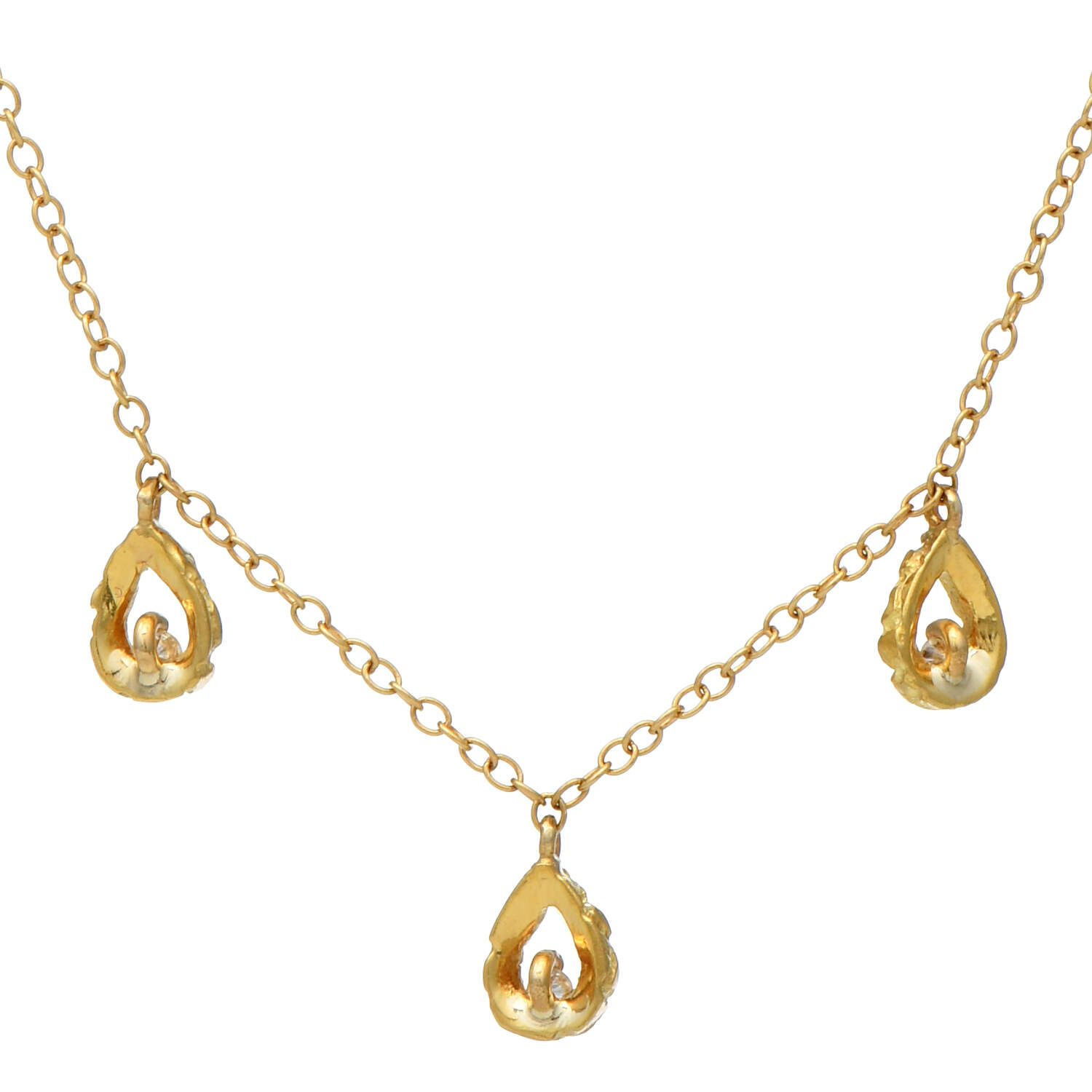 18KY Petite Diamond(0.06) Textured Droplet Necklace-2