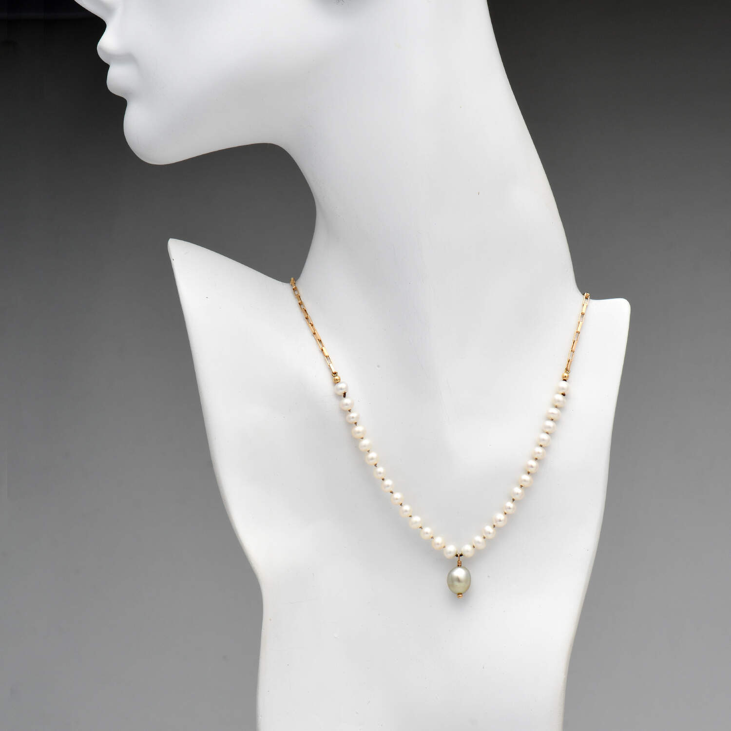14KY Gray & White Pearl(5.15 &10.0mm) Station Strand Necklace-3