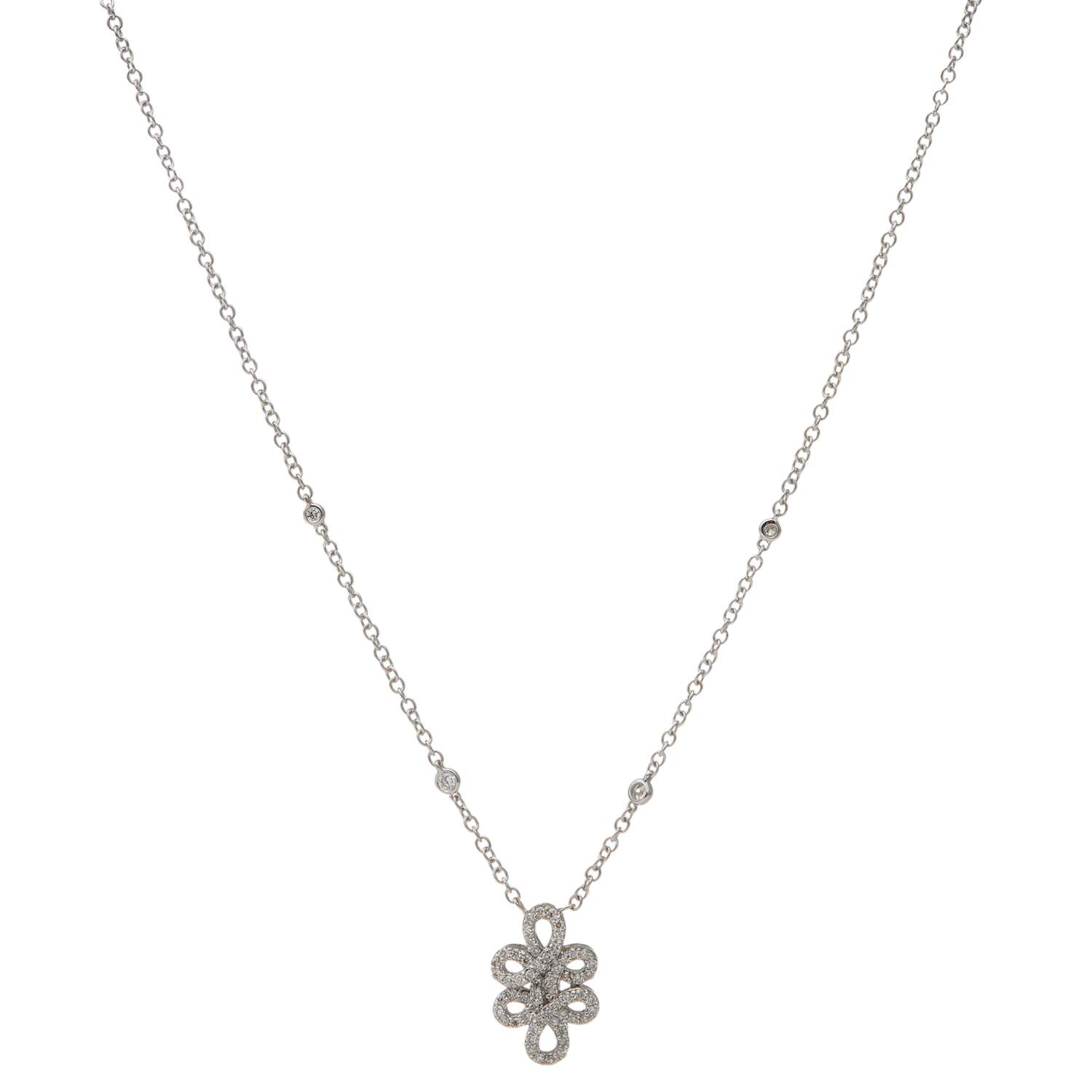18KW Pave Diamond(0.56) Swirl Station Necklace-2
