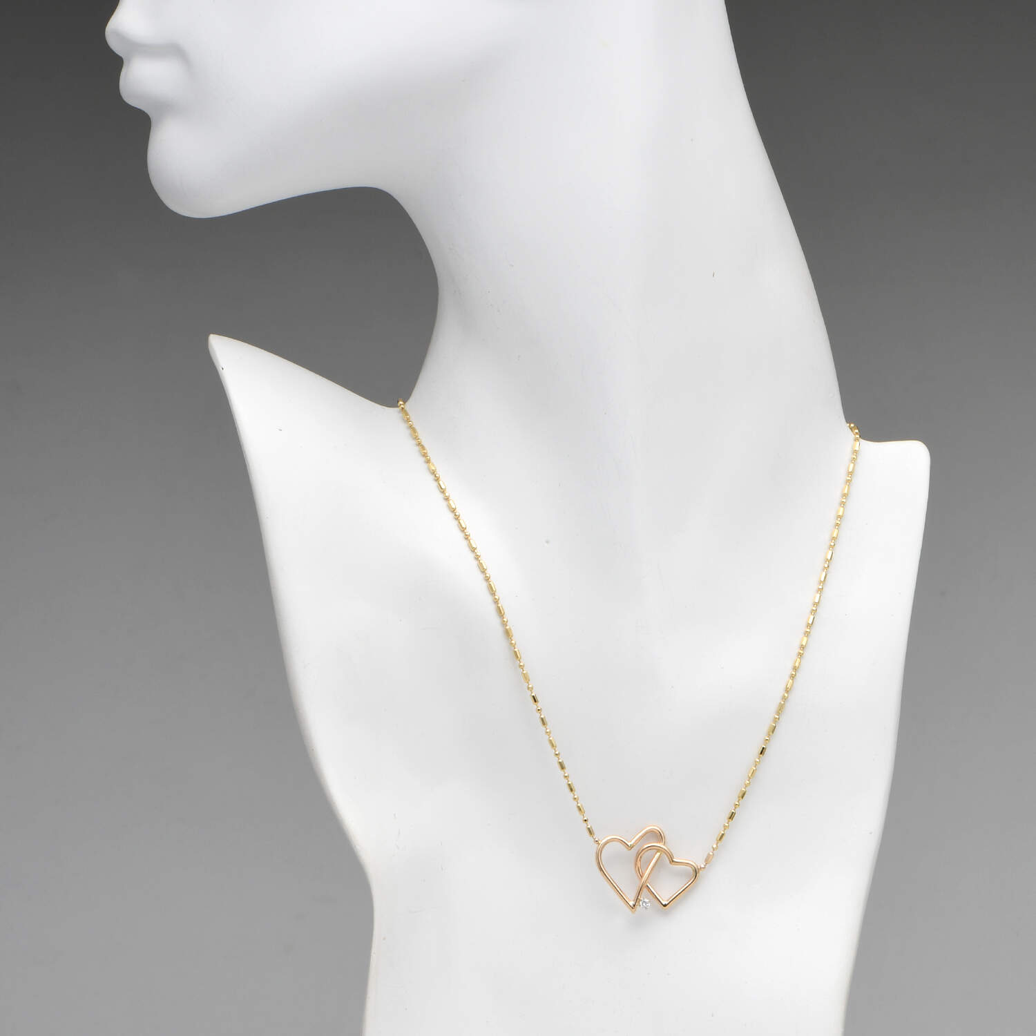 14KY Two Hearts Diamond(0.05) Accent Necklace-5