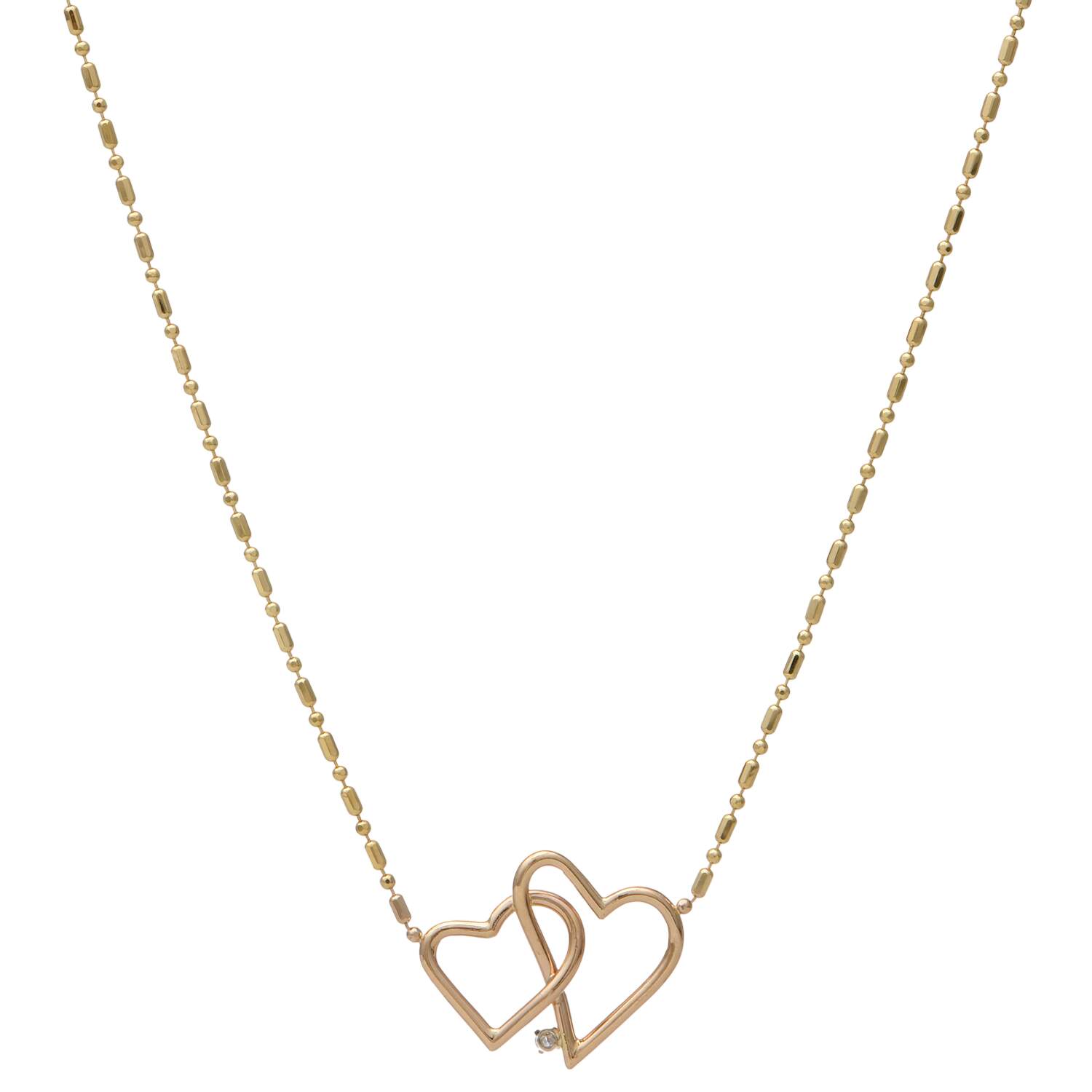 14KY Two Hearts Diamond(0.05) Accent Necklace-3