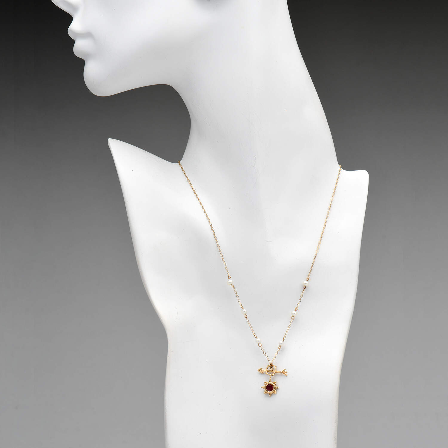 14KY Rubellite Tourmaline(0.47) & Pearl(4mm) Arrow Toggle Necklace-4