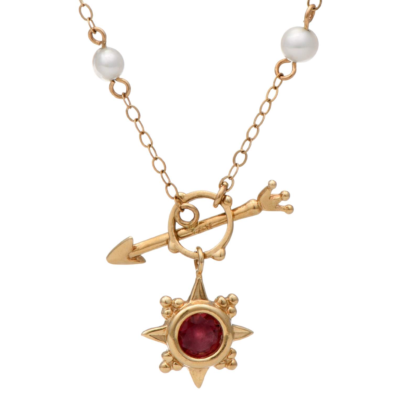 14KY Rubellite Tourmaline(0.47) & Pearl(4mm) Arrow Toggle Necklace-1