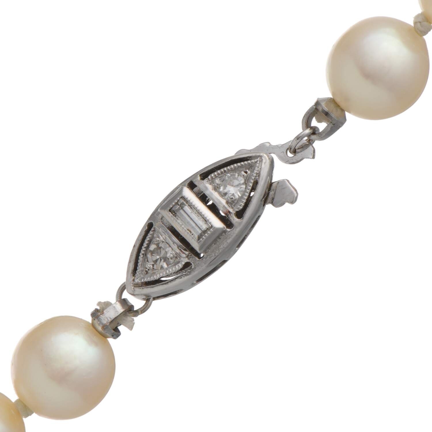 12KW Graduated Pearl(7.0-10.0 mm) with Diamond(0.10) Clasp Necklace-2