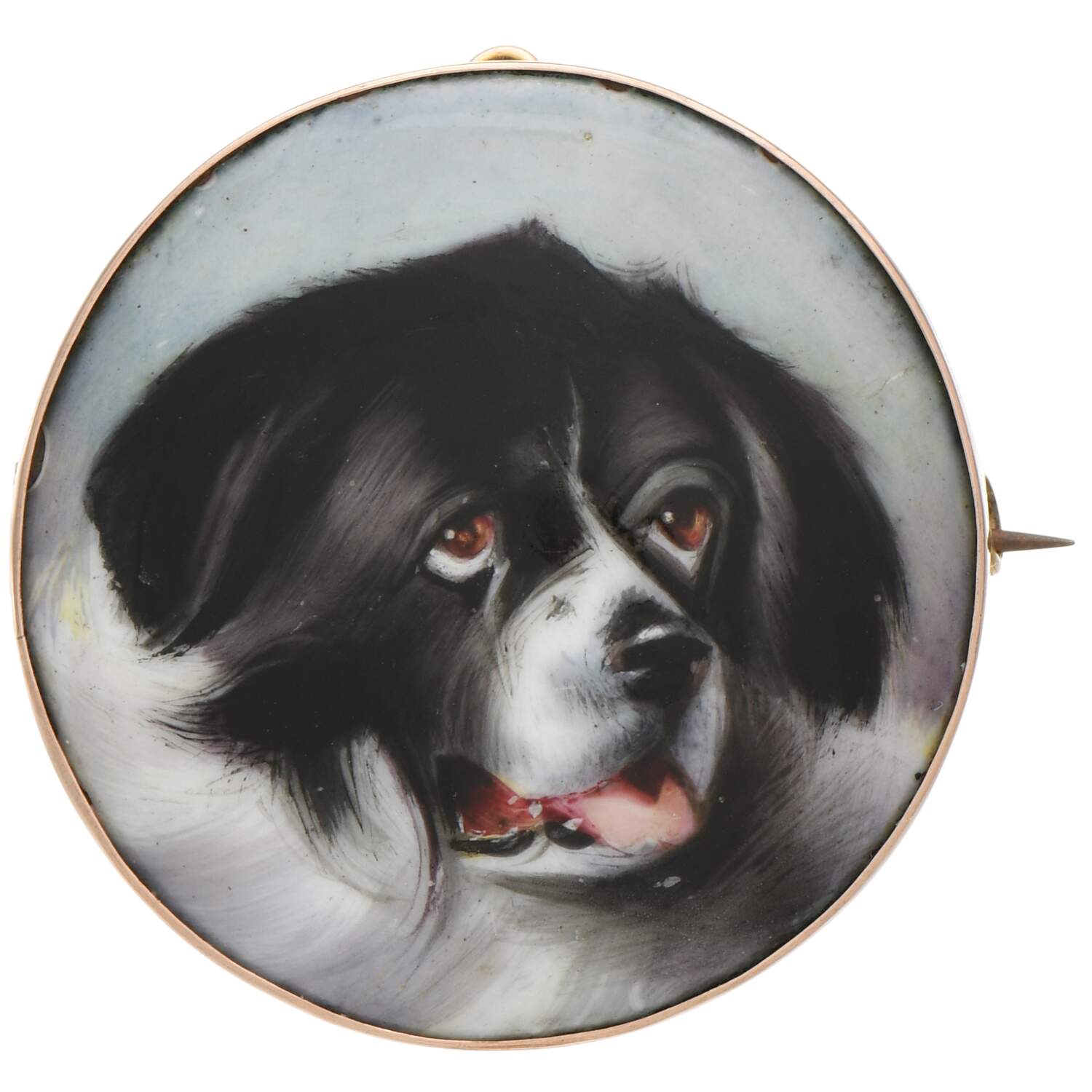 William Essex Enamel Newfoundland Dog Gold Plated Pin-1