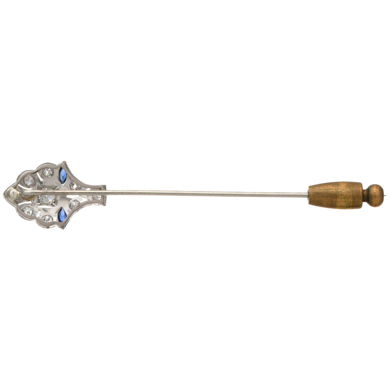 Platinum 10KW Art Deco Diamond(0.46) & Synthetic Sapphire(0.12) Stick Pin-2