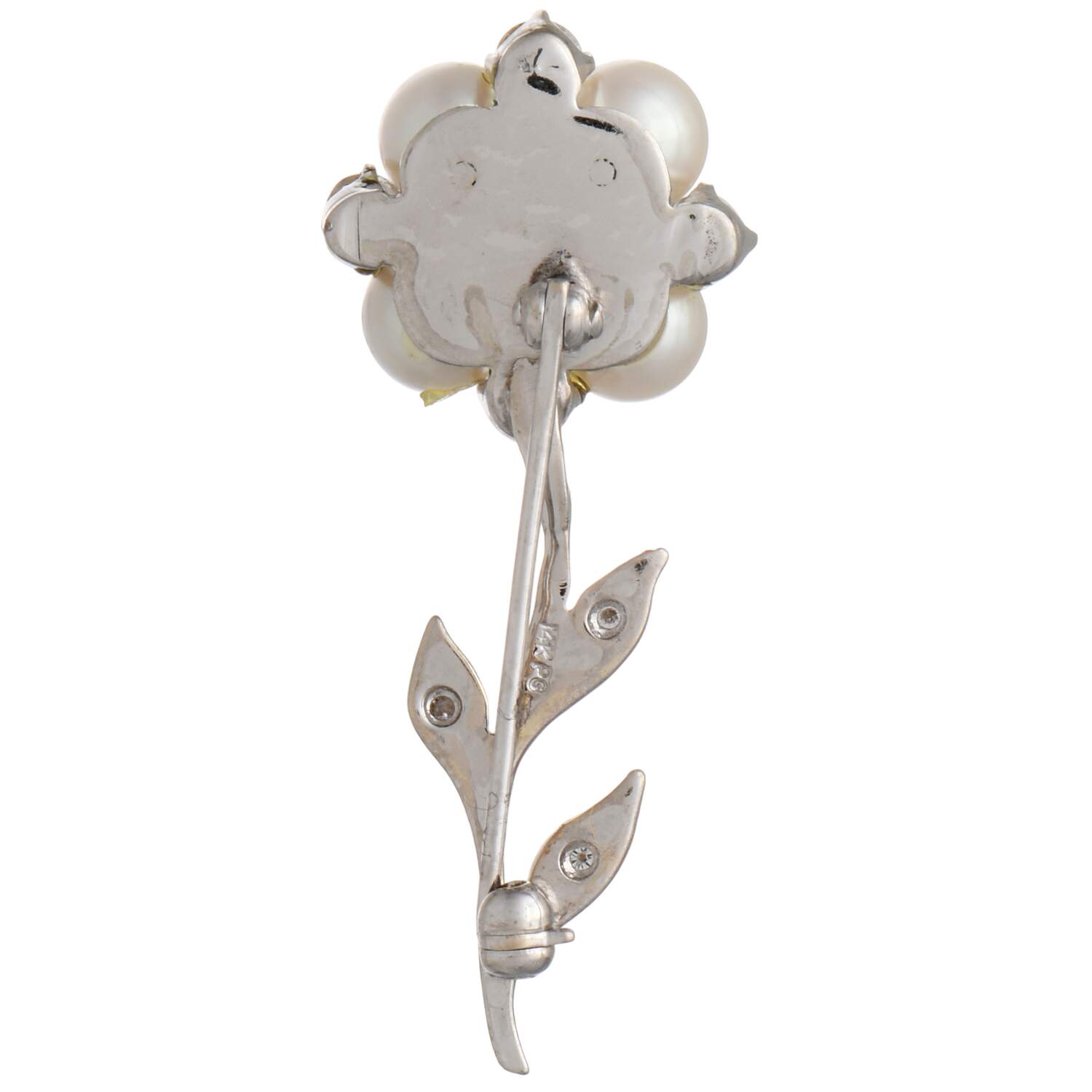 14KW Vintage Diamond(1.03) & Akoya Pearl(5.6-5.7 mm) Flower Pin-2