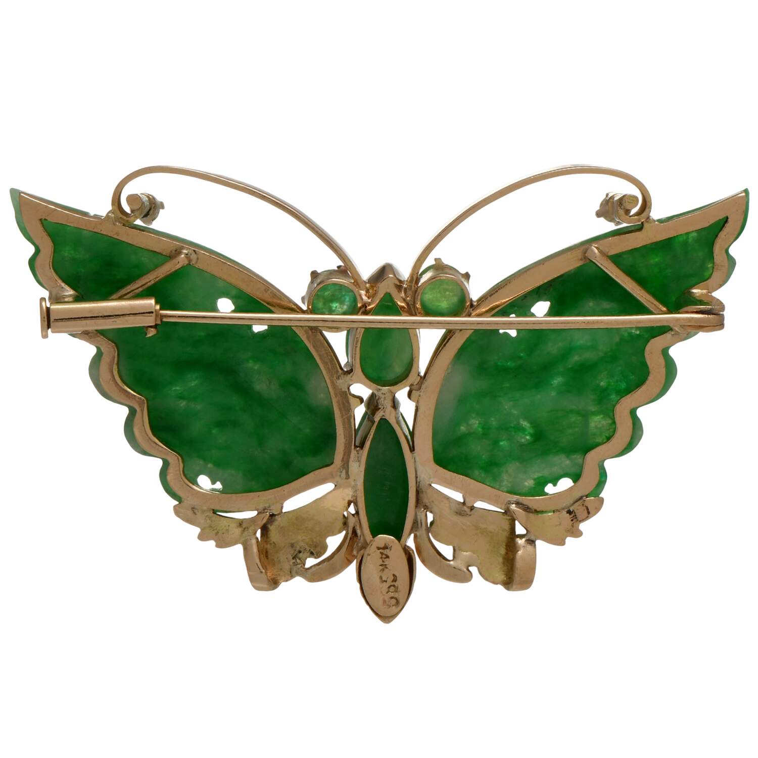 14KY Hand-Carved Jadeite Jade & White Topaz(0.08) Butterfly Pin-2