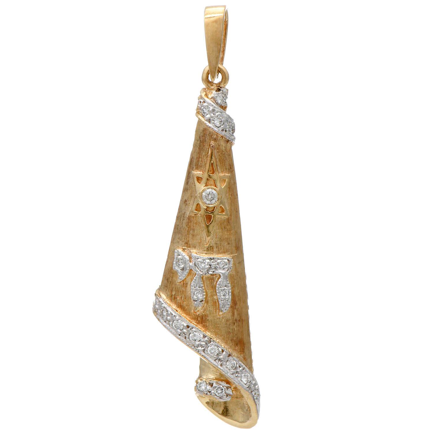 14KY Textured Diamond(0.15) Torah Scroll Pendant-1