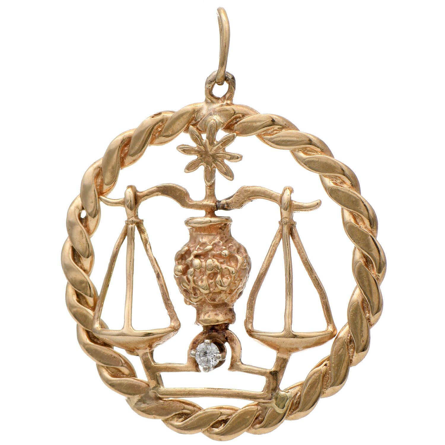 14KY Diamond(0.04) Accent "Libra" Scale Pendant-1
