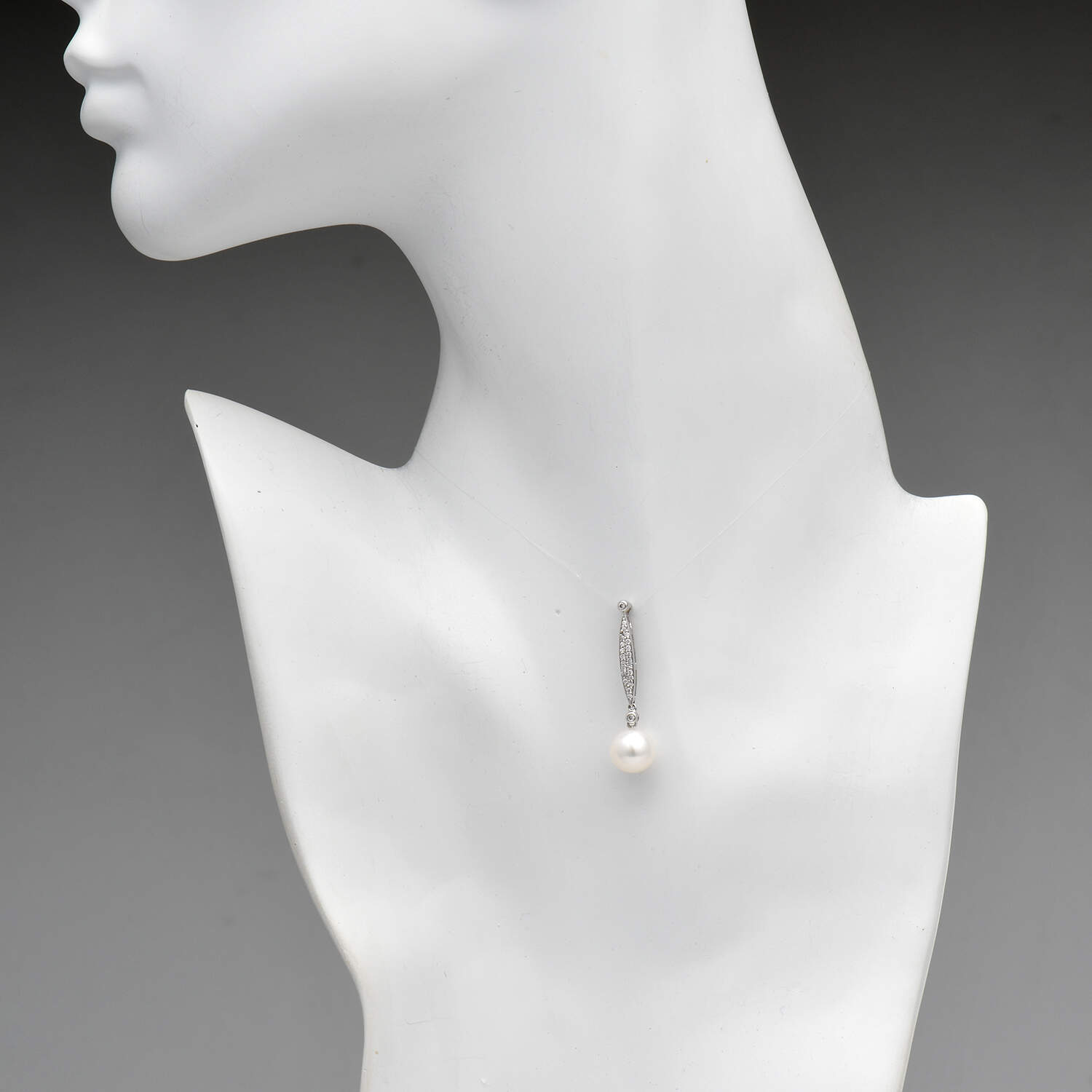 18KW Akoya Pearl & Diamond(0.15) Drop Pendant-3