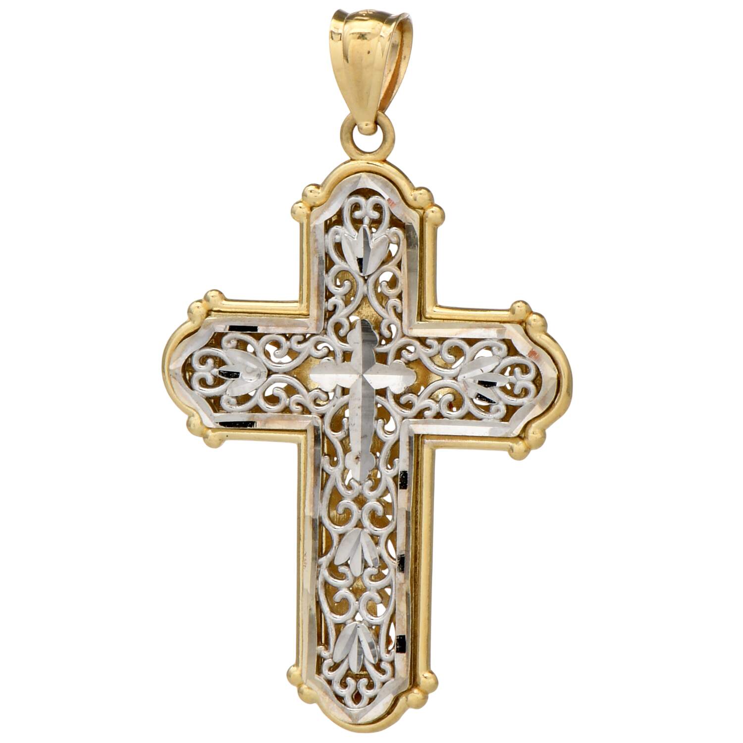 14KWY Double Sided Diamond-Cut Cross Pendant-2