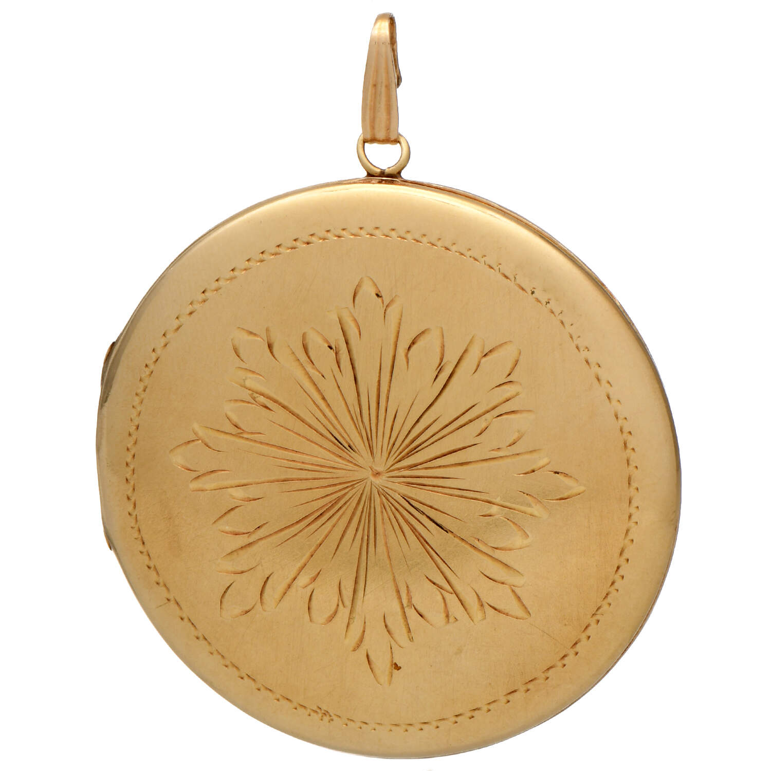 14KY Art Deco Sunburst Perlage Watch Case Pendant-1