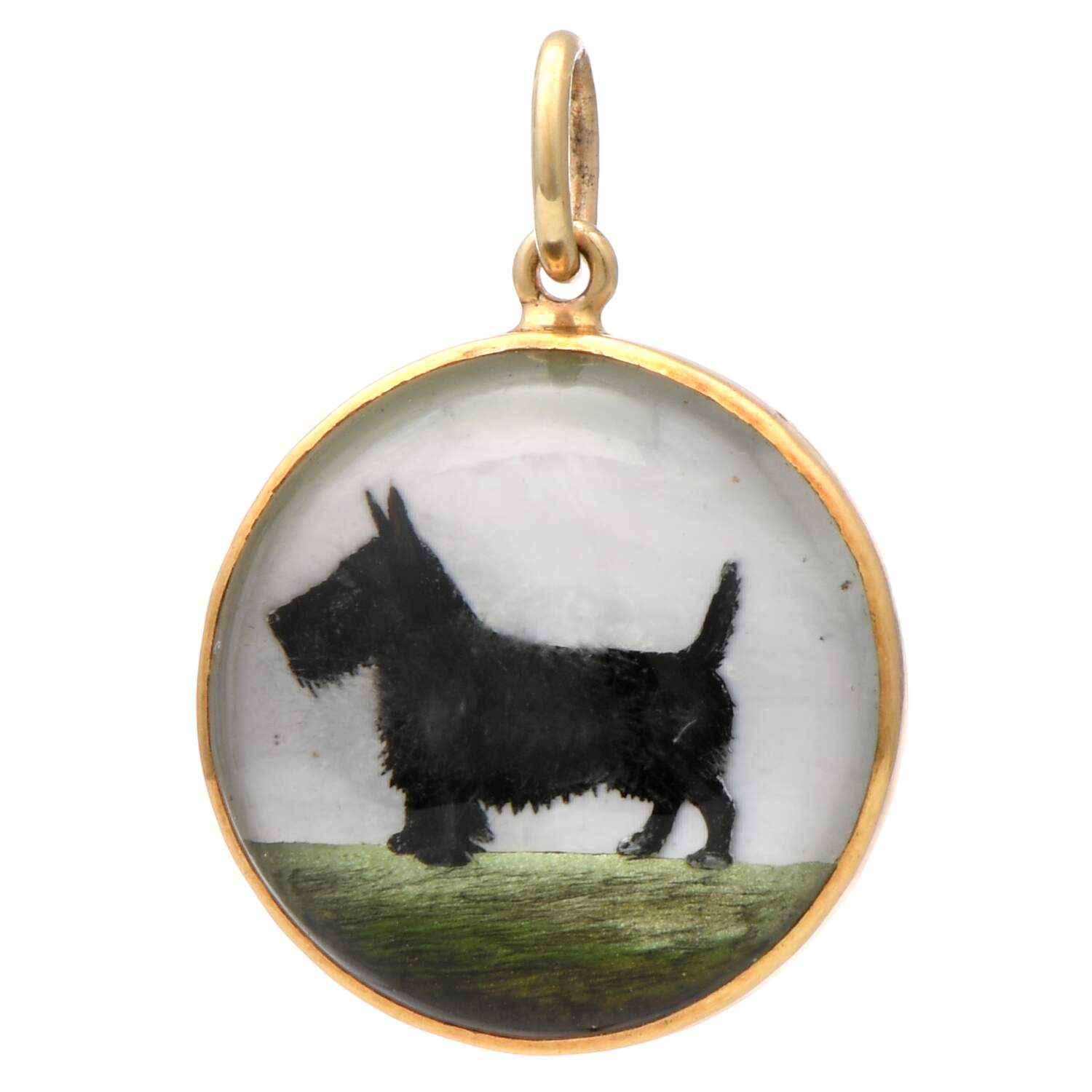 18/15KY Vintage Reverse Painted Glass Dog Pendant-1