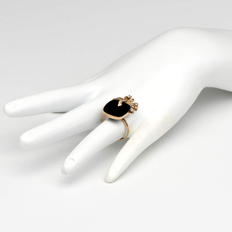 10KY Vintage Onyx & Cubic Zirconia Bow Ring-5
