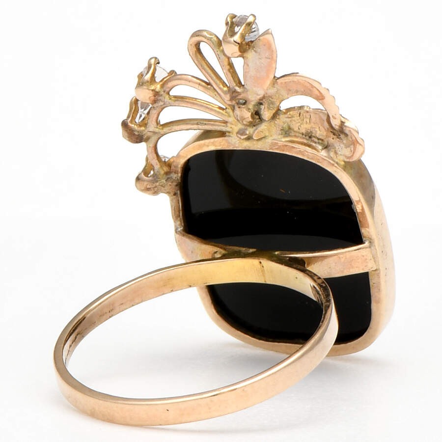 10KY Vintage Onyx & Cubic Zirconia Bow Ring-2