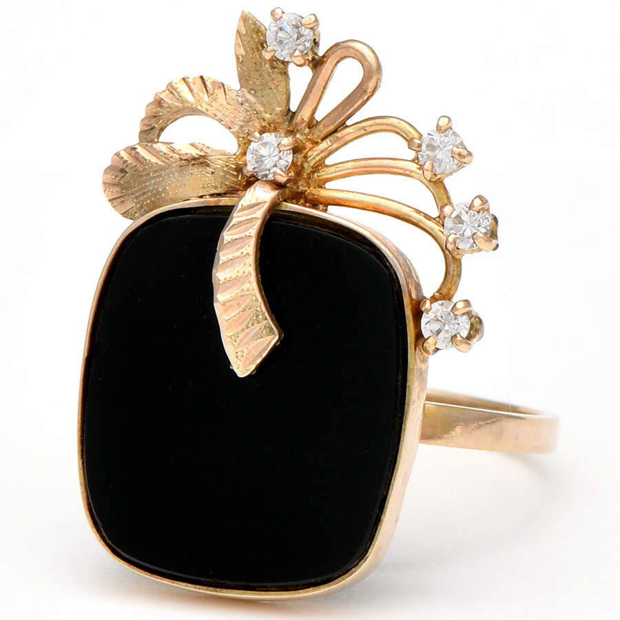 10KY Vintage Onyx & Cubic Zirconia Bow Ring-1