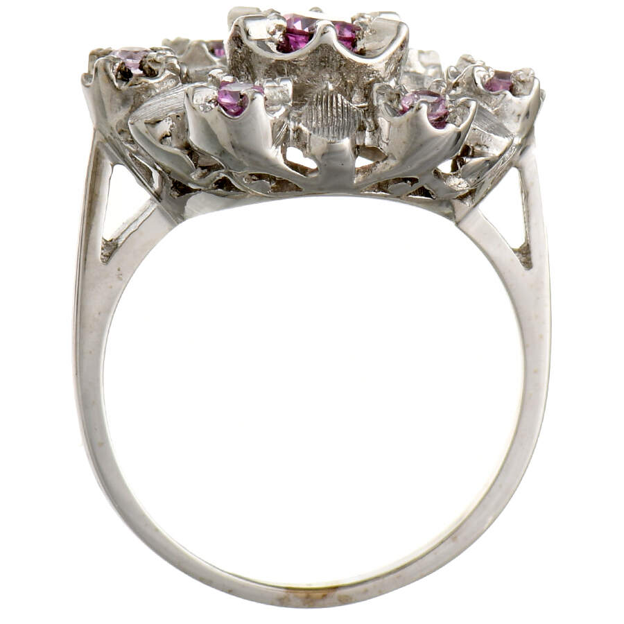 14KW Pink Tourmaline & Sapphire Flower Ring-4