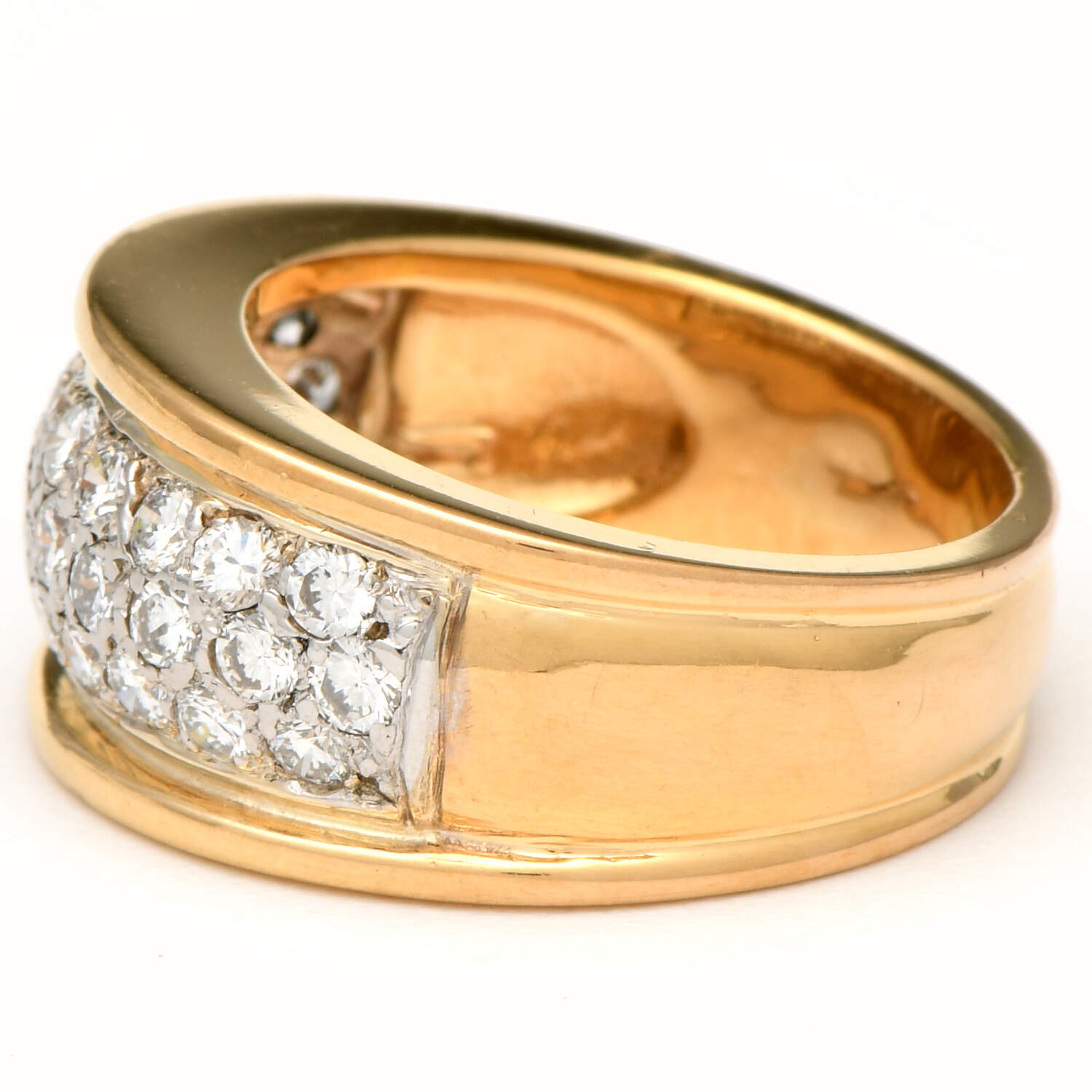 18KYW Three Row Pave Diamond(1.24) Band Ring-3