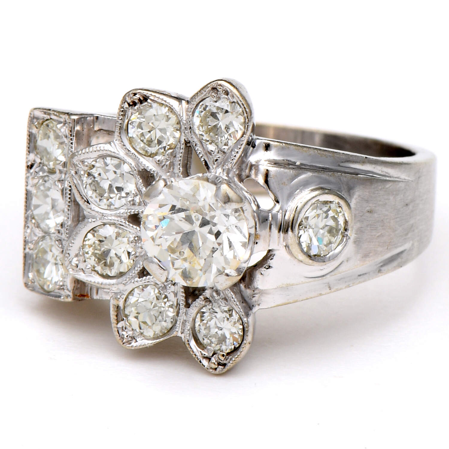 14KW Art Deco Diamond (2.13) Textured Ring-1