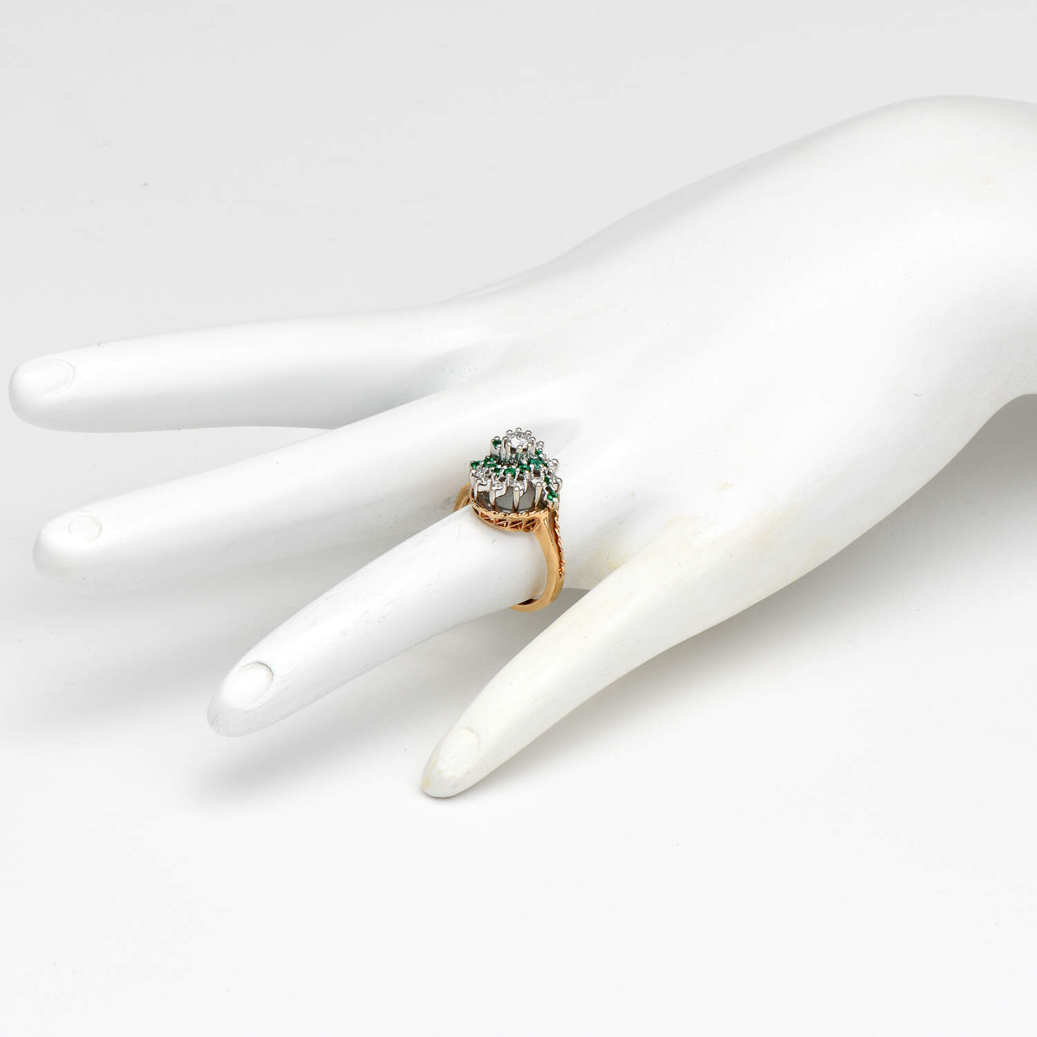 14KYW Diamond(0.21) & Emerald(0.28) Swirl Ring-5