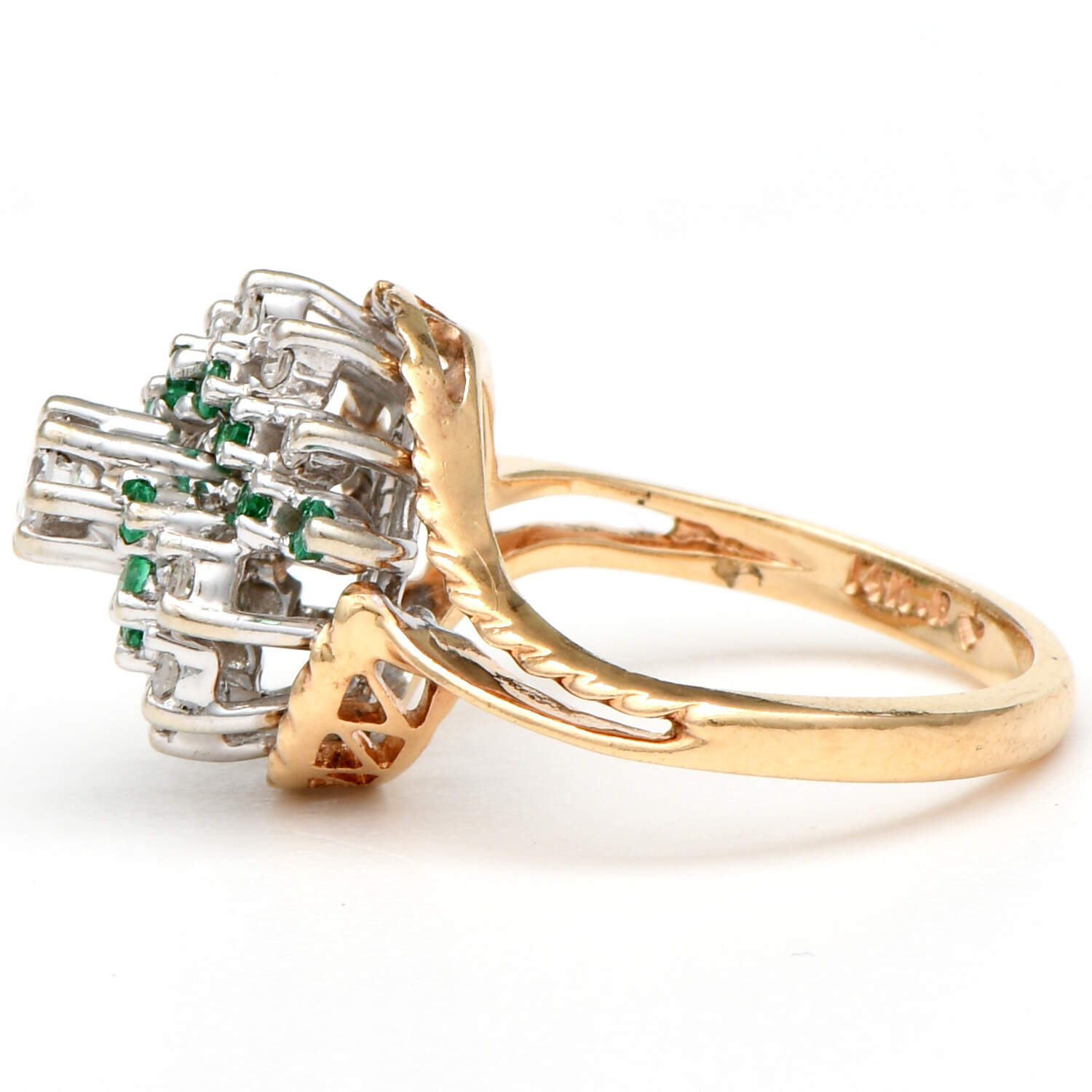 14KYW Diamond(0.21) & Emerald(0.28) Swirl Ring-3