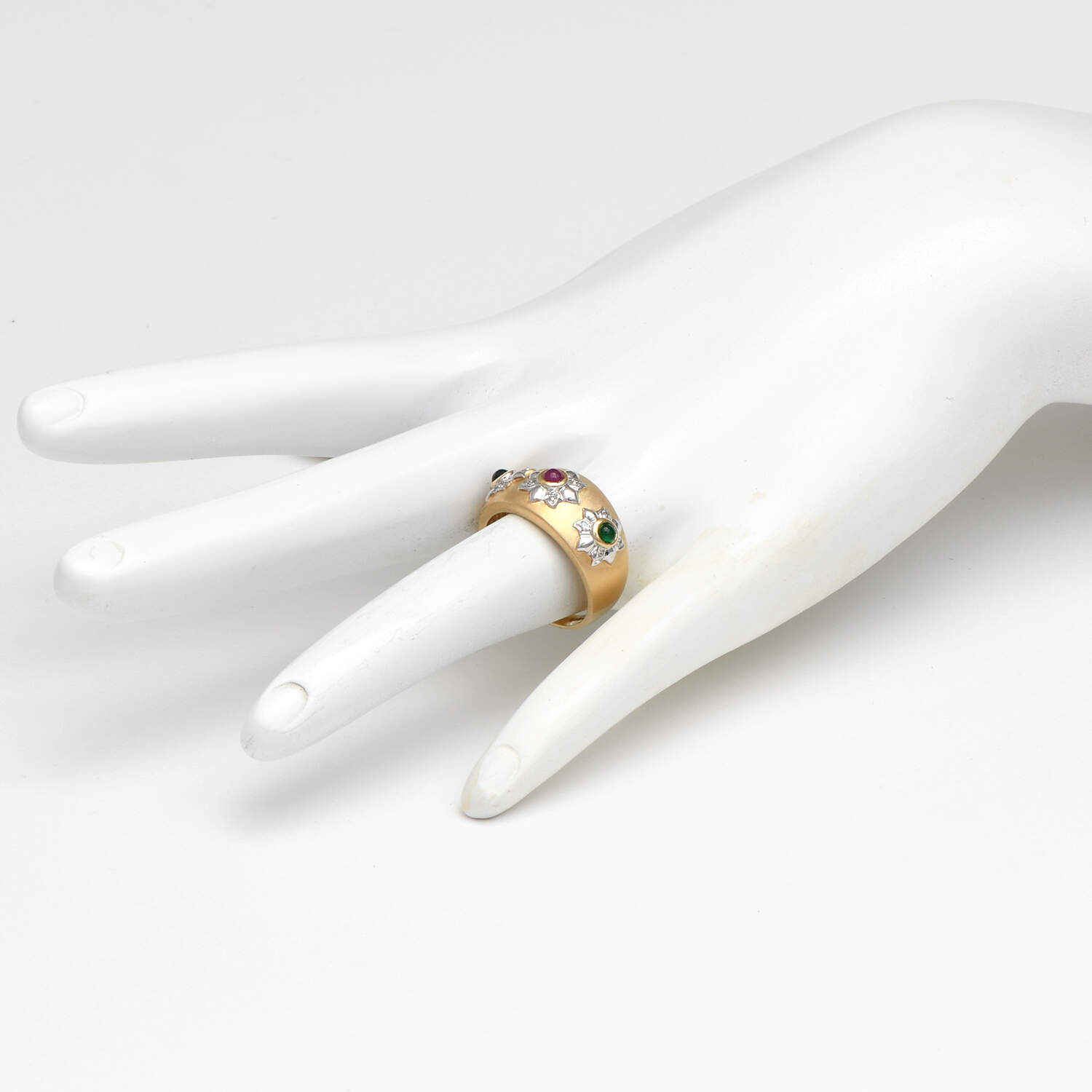 14KYW Textured Multi Gemstone & Diamond Band Ring-5