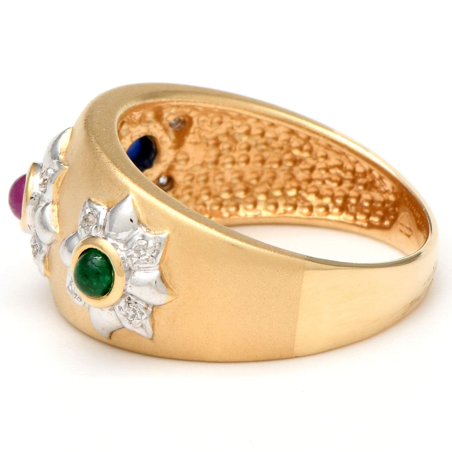 14KYW Textured Multi Gemstone & Diamond Band Ring-3