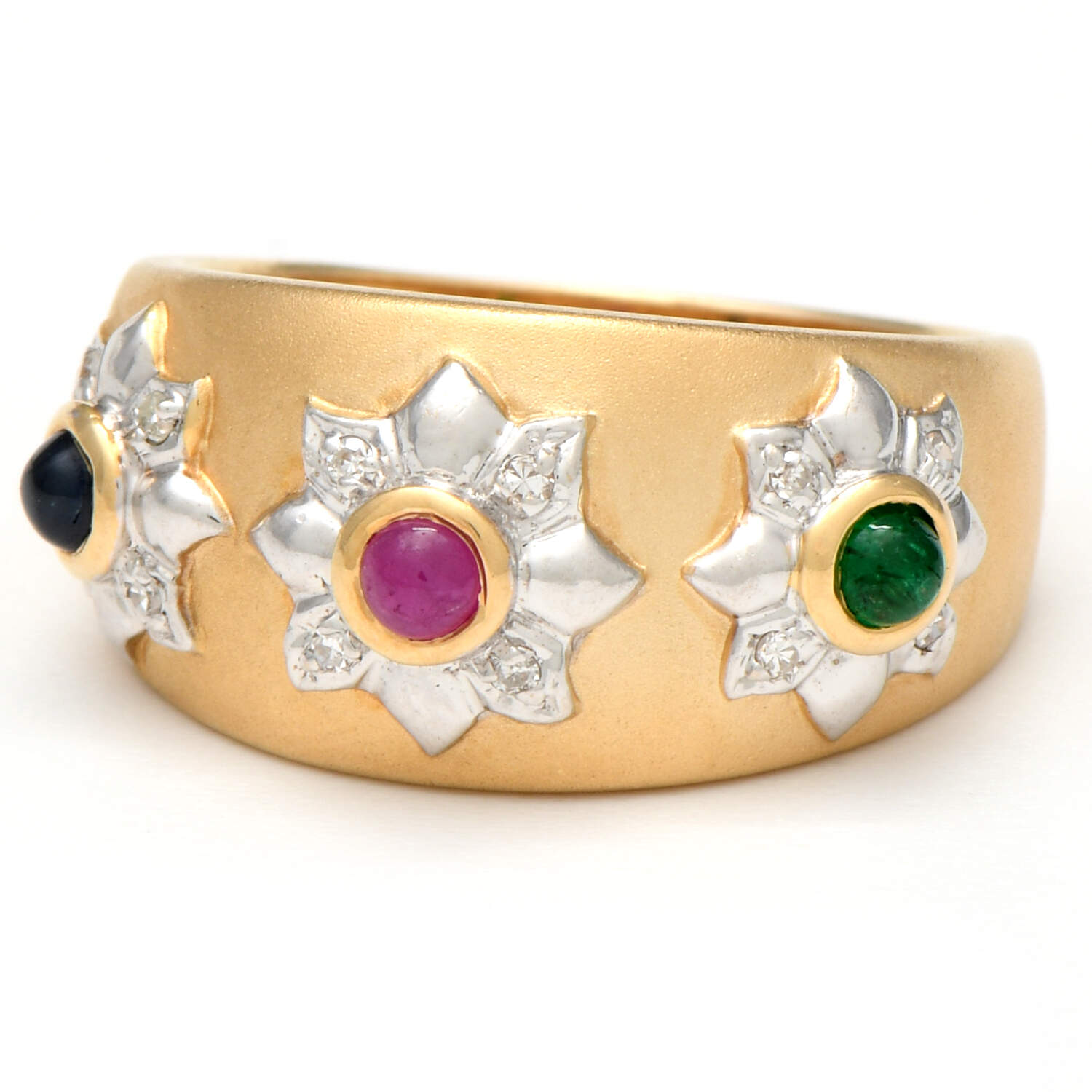 14KYW Textured Multi Gemstone & Diamond Band Ring-1