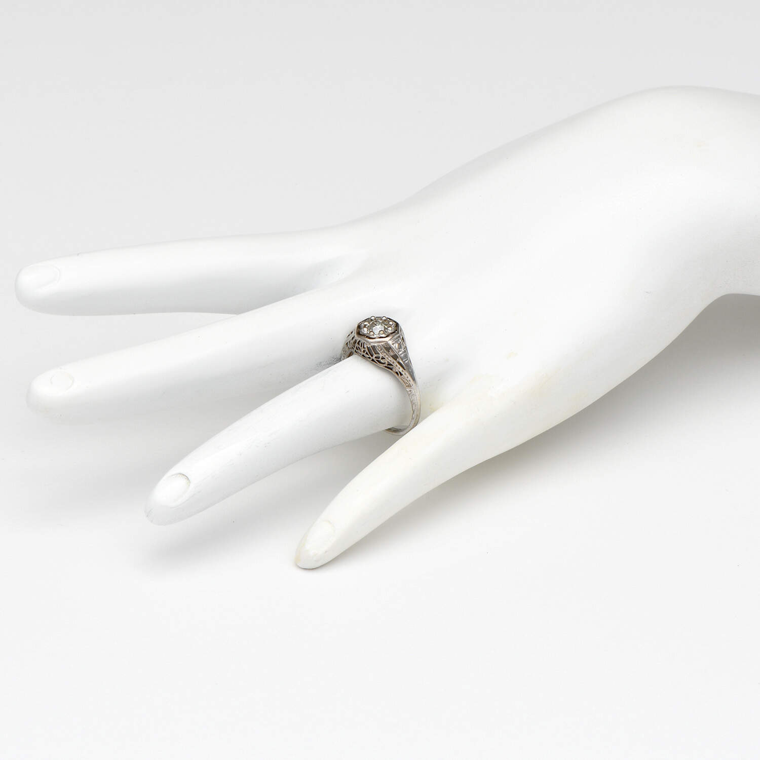 14KW Art Deco Diamond (0.55) Solitaire Filigree Ring-5