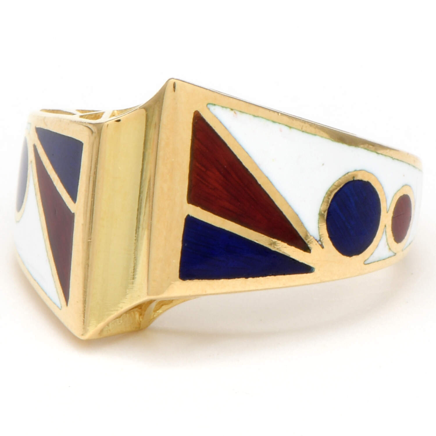 18KY Blue, Red & White Enamel Band Ring-1